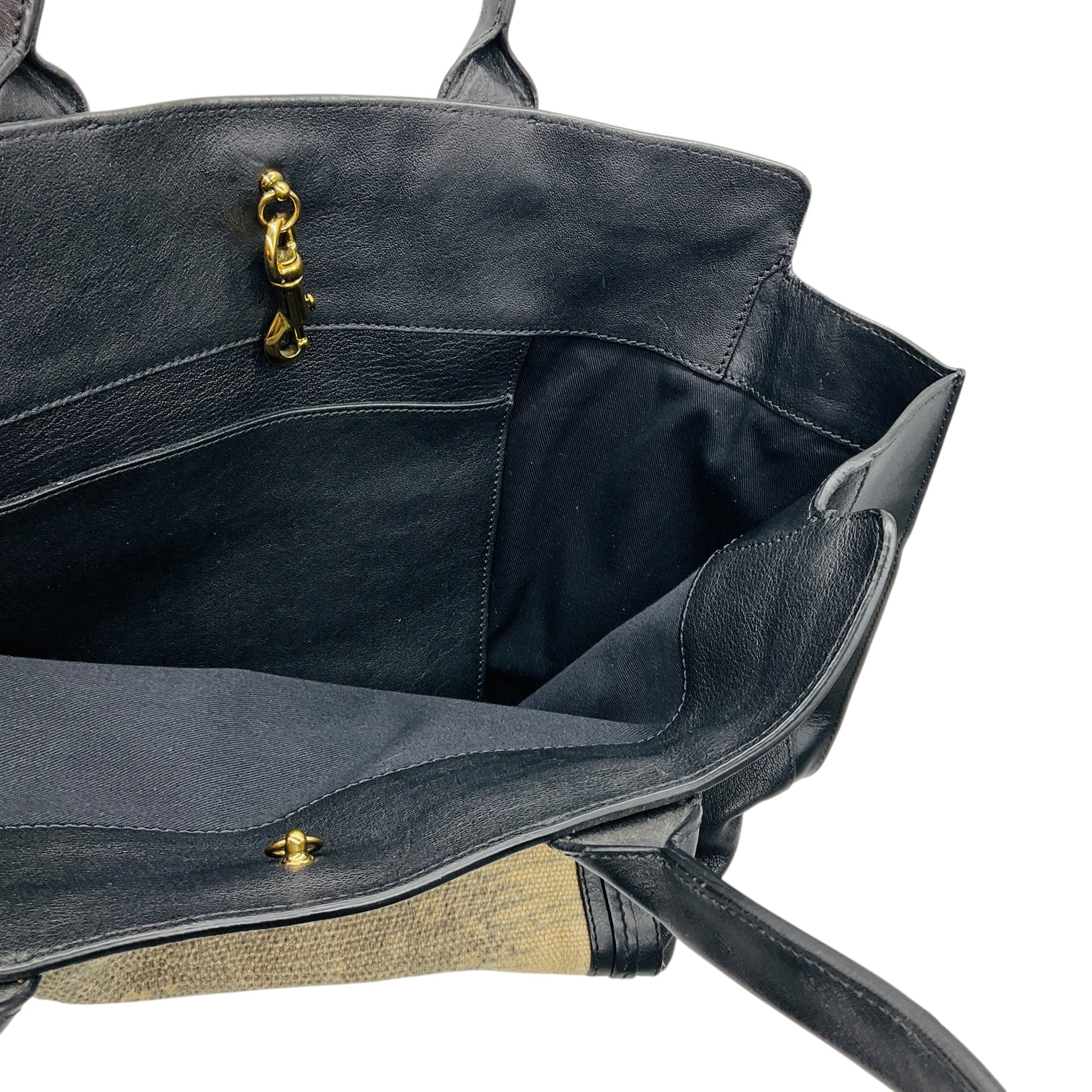 Chloe Beige / Black Fabric and Leather Double Top Handle Tote Bag