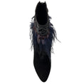 Load image into Gallery viewer, Christian Dior Black / Purple / Blue Feather Embellished Suede Ankle Booties with Embossed Trim
