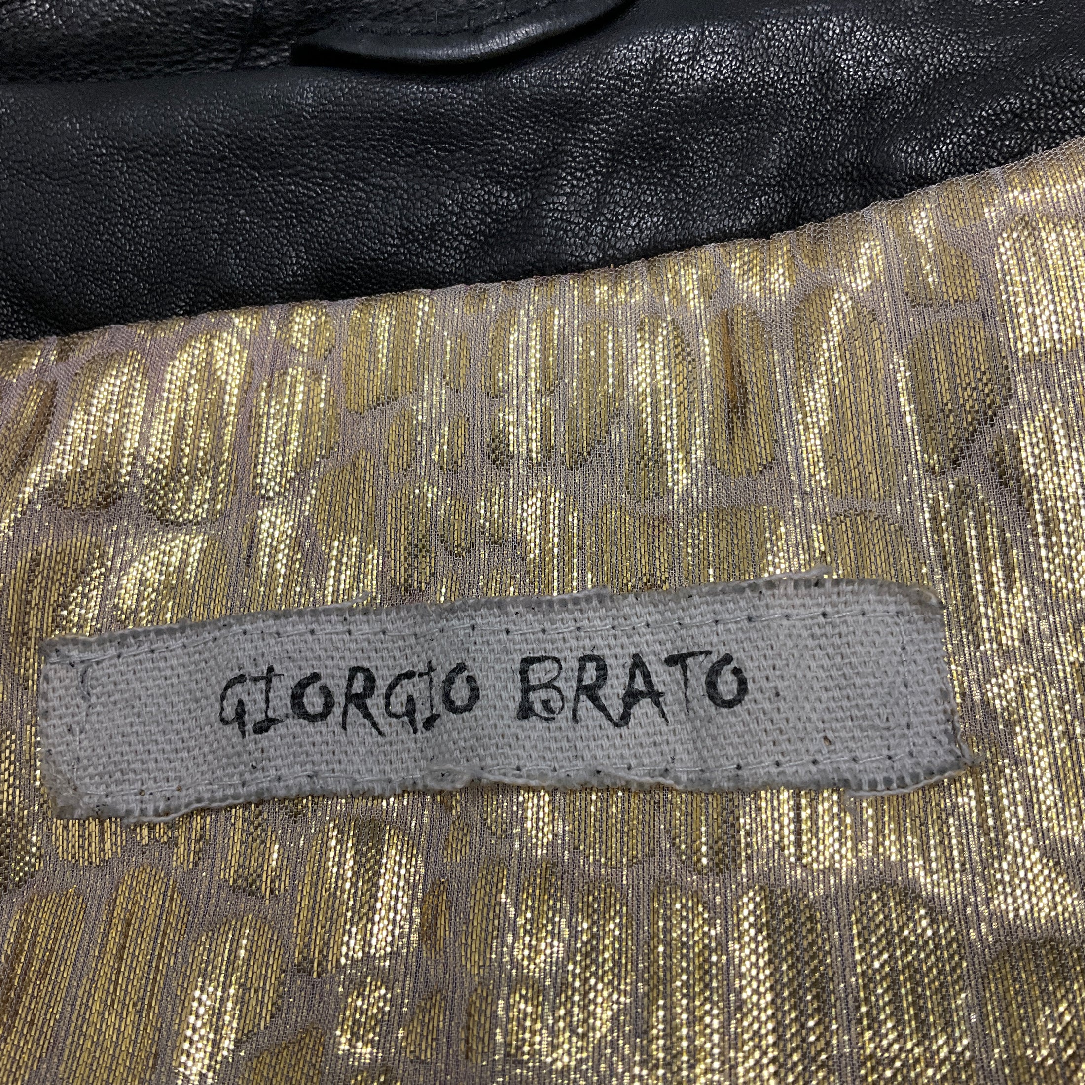 Giorgio Brato Black Crinkled Leather Biker Jacket