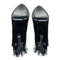 Load image into Gallery viewer, Christian Dior Black / Purple / Blue Feather Embellished Suede Ankle Booties with Embossed Trim
