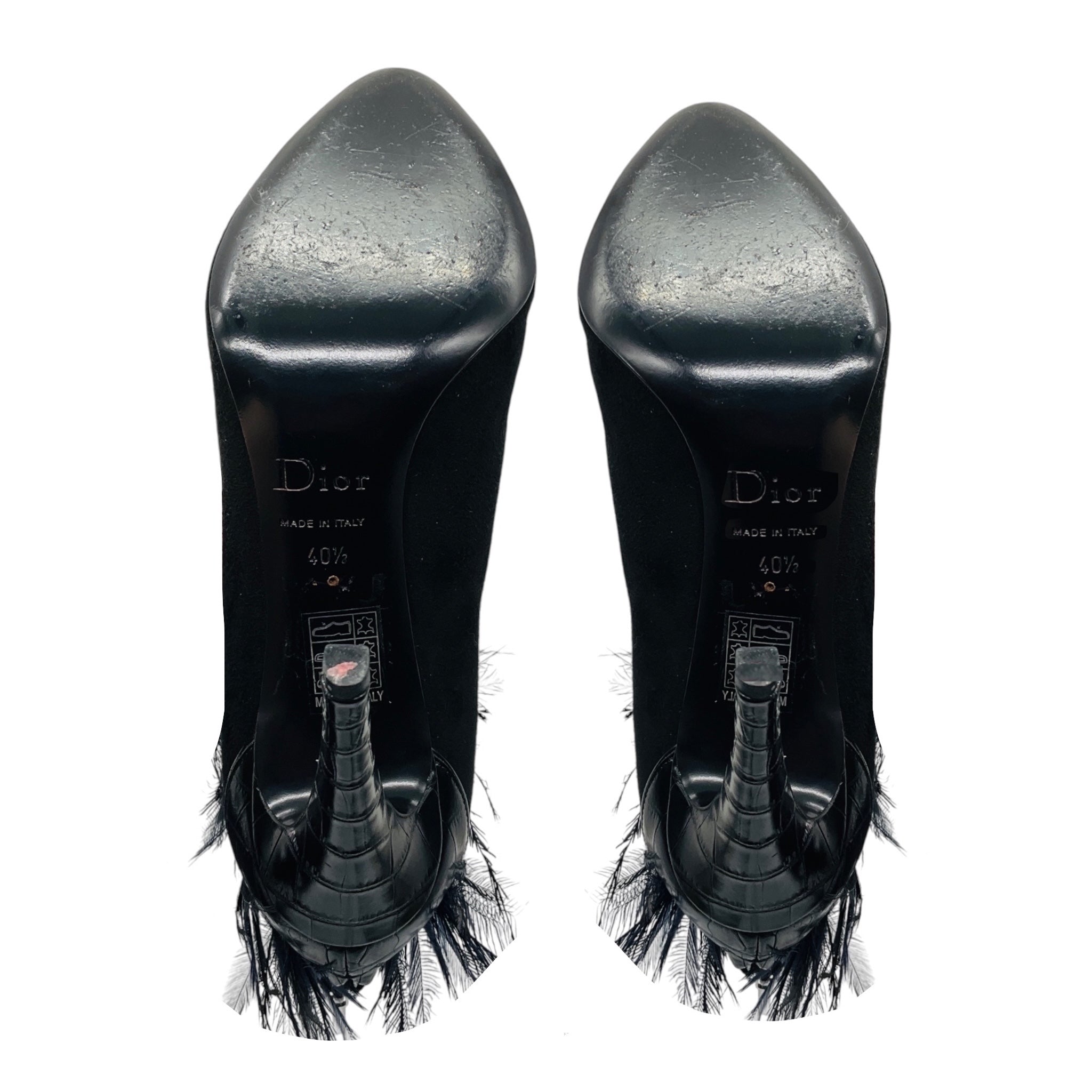 Christian Dior Black / Purple / Blue Feather Embellished Suede Ankle Booties with Embossed Trim