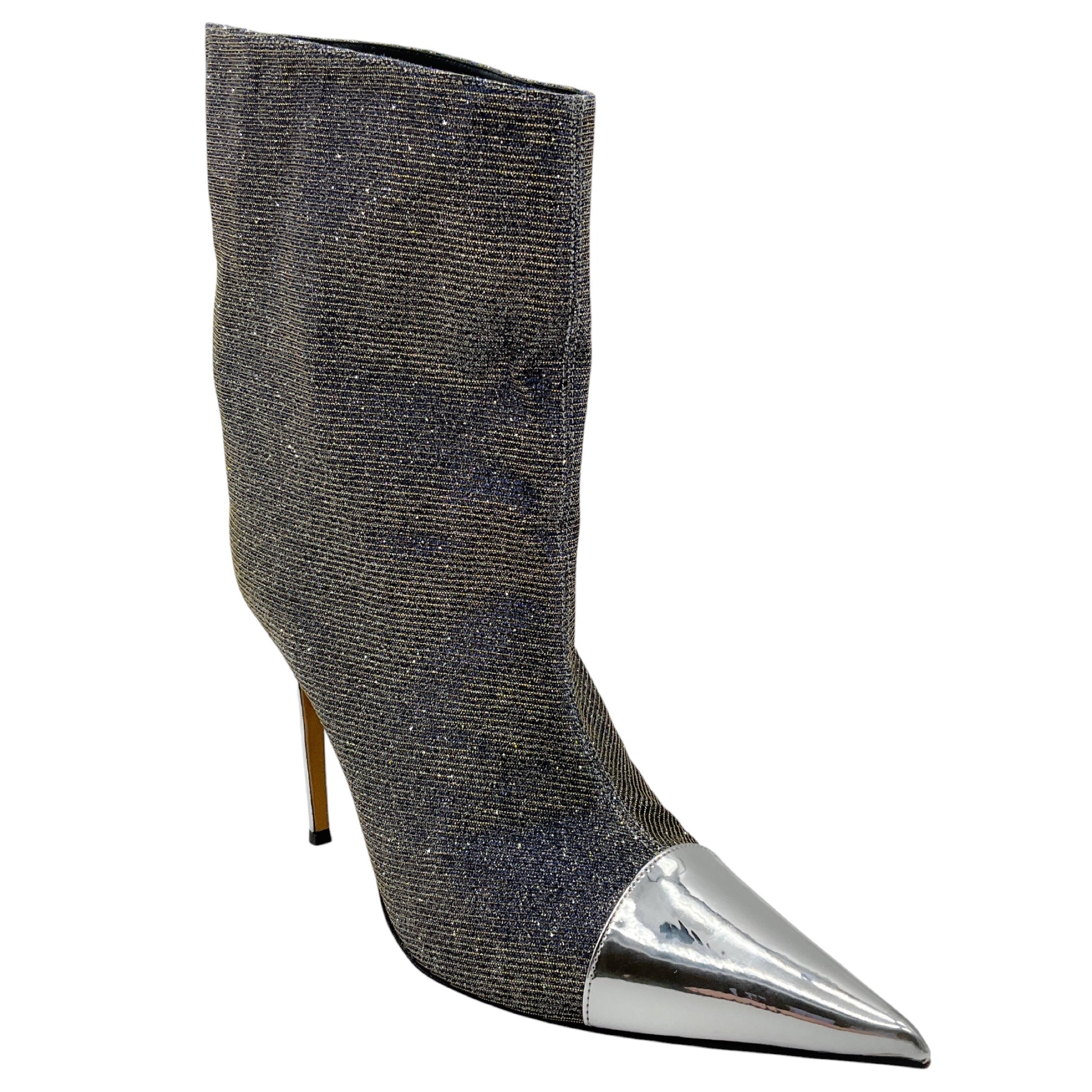 Alexandre Vauthier Silver Metallic Glitter Lurex Ankle Boots