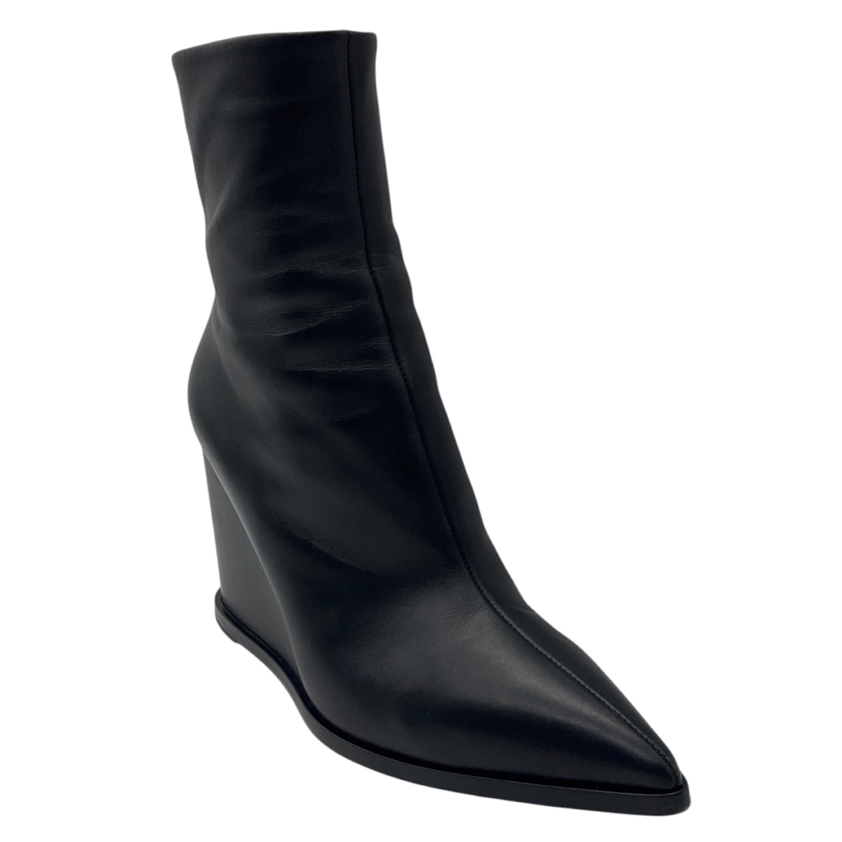 Gianvito Rossi Black Pointed Toe Leather Wedge Heel Ankle Boots