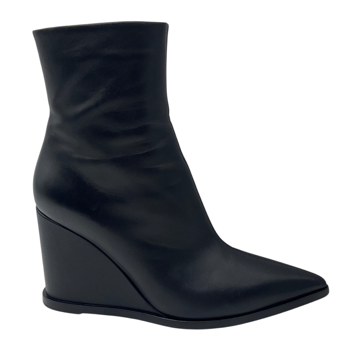 Gianvito Rossi Black Pointed Toe Leather Wedge Heel Ankle Boots