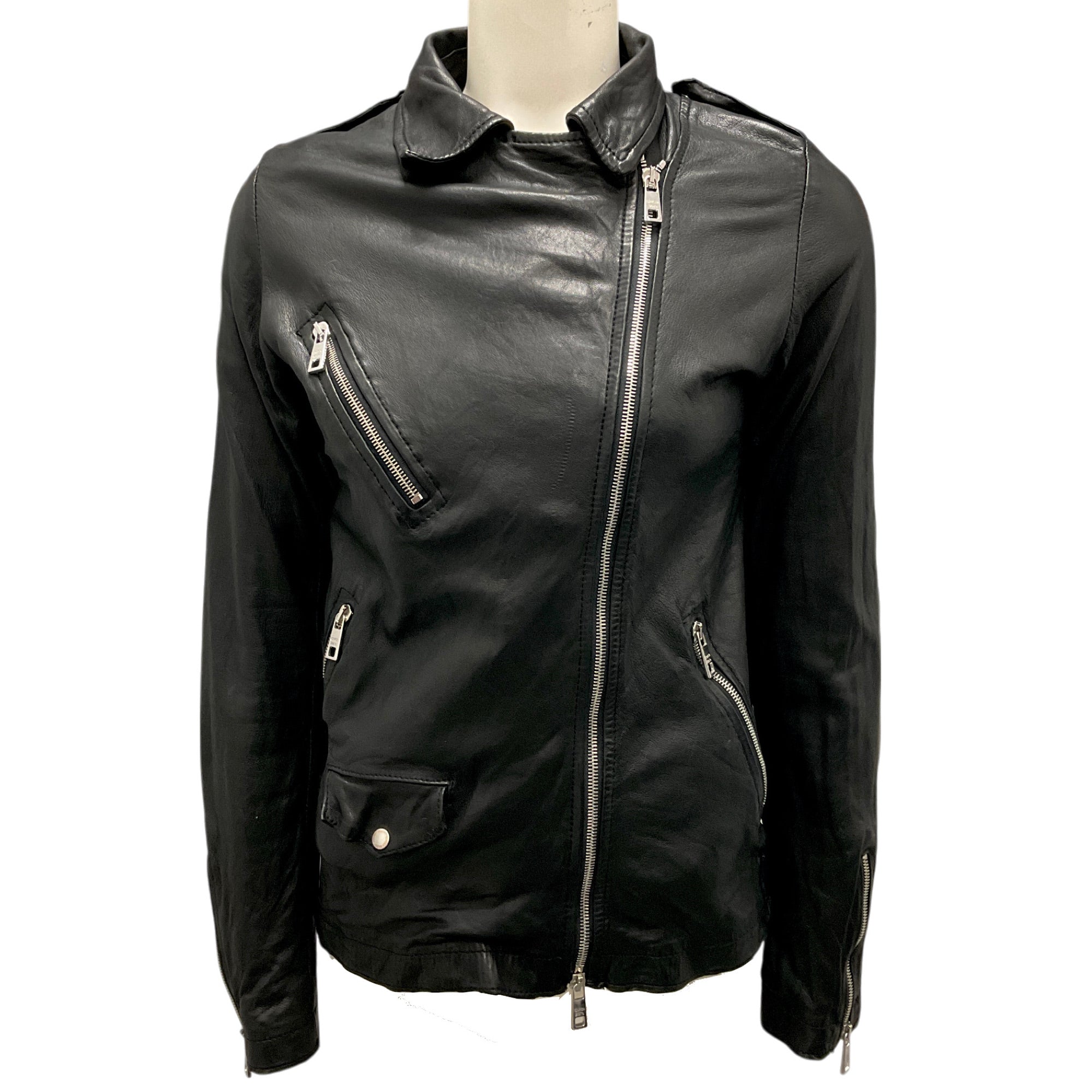 Giorgio Brato Black Crinkled Leather Biker Jacket