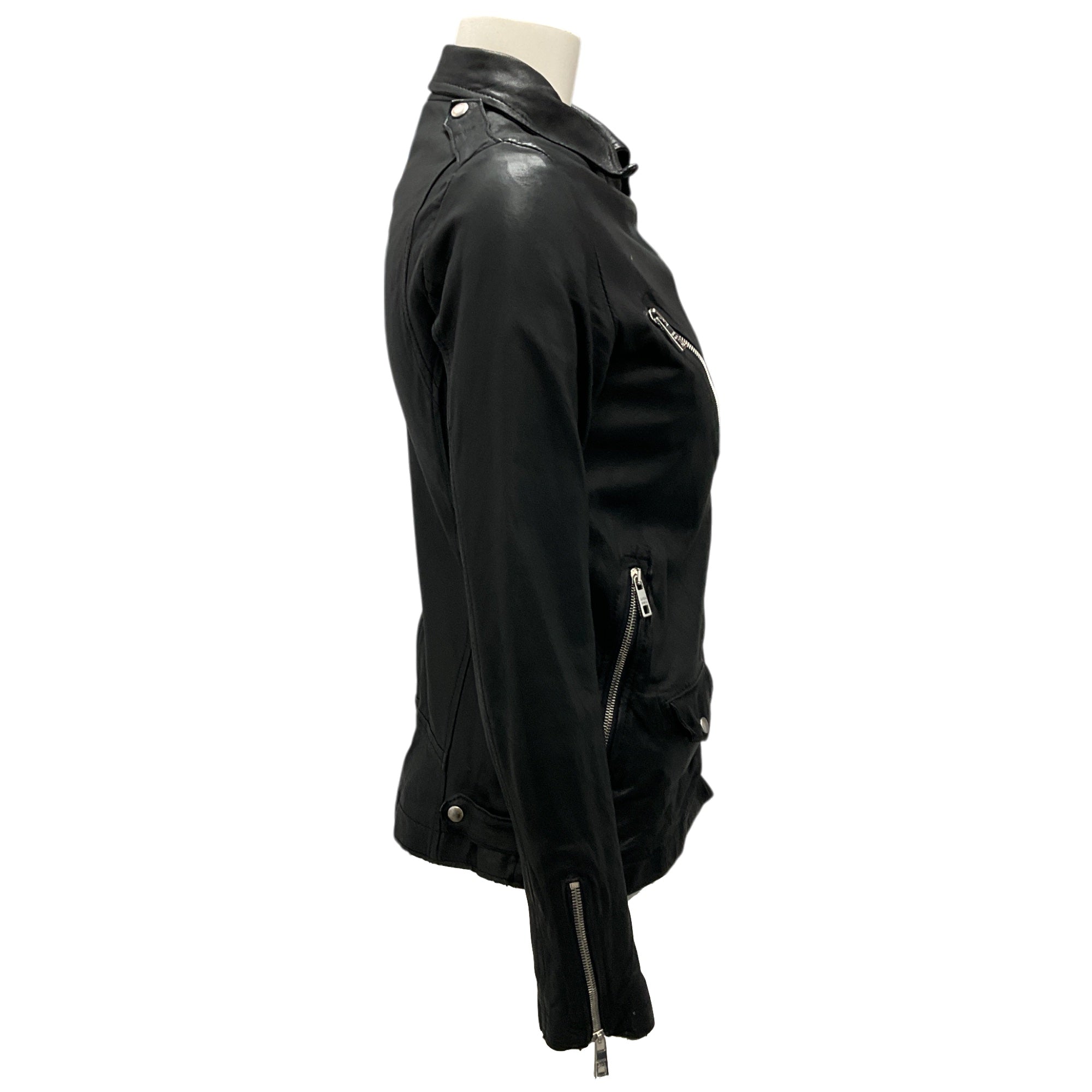 Giorgio Brato Black Crinkled Leather Biker Jacket