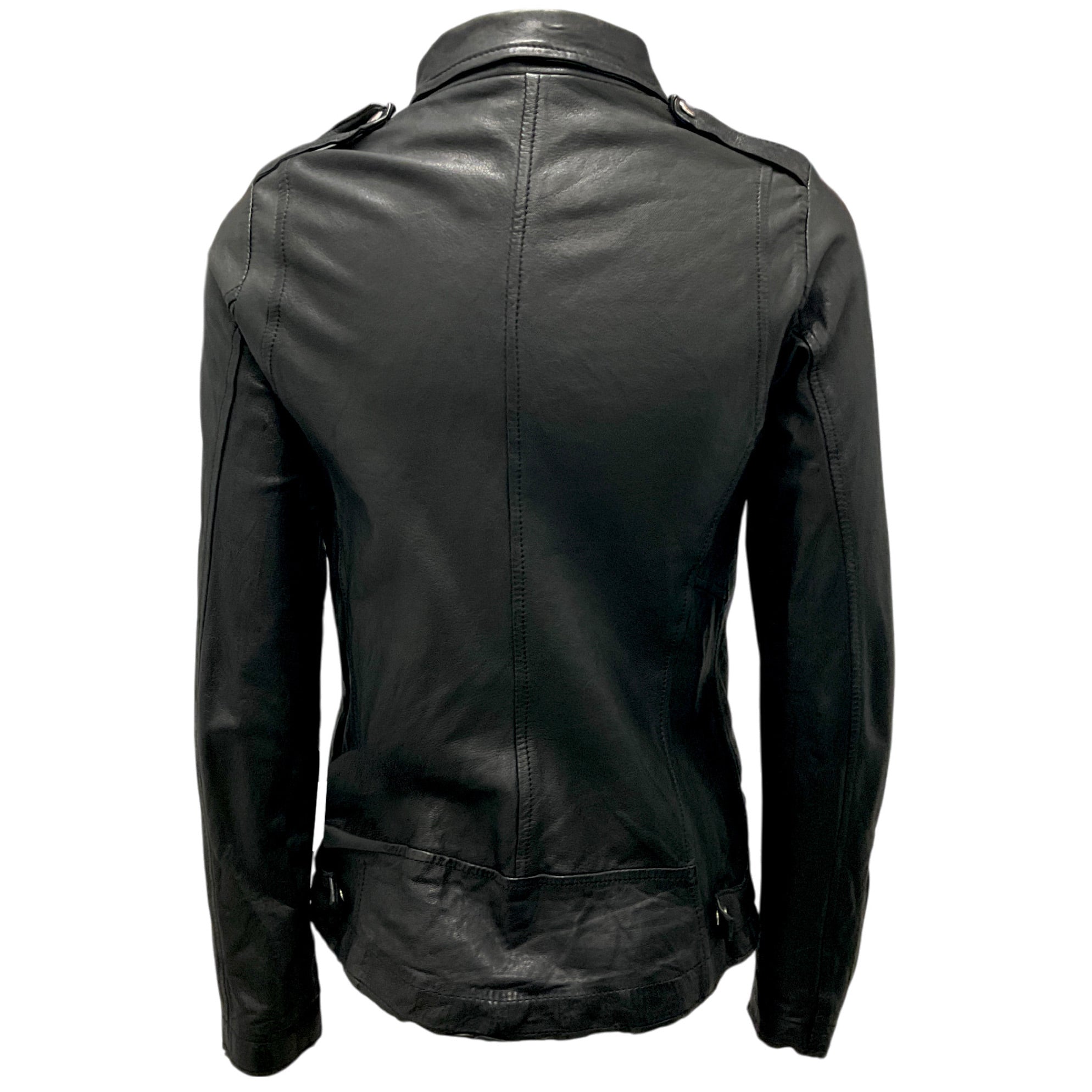 Giorgio Brato Black Crinkled Leather Biker Jacket