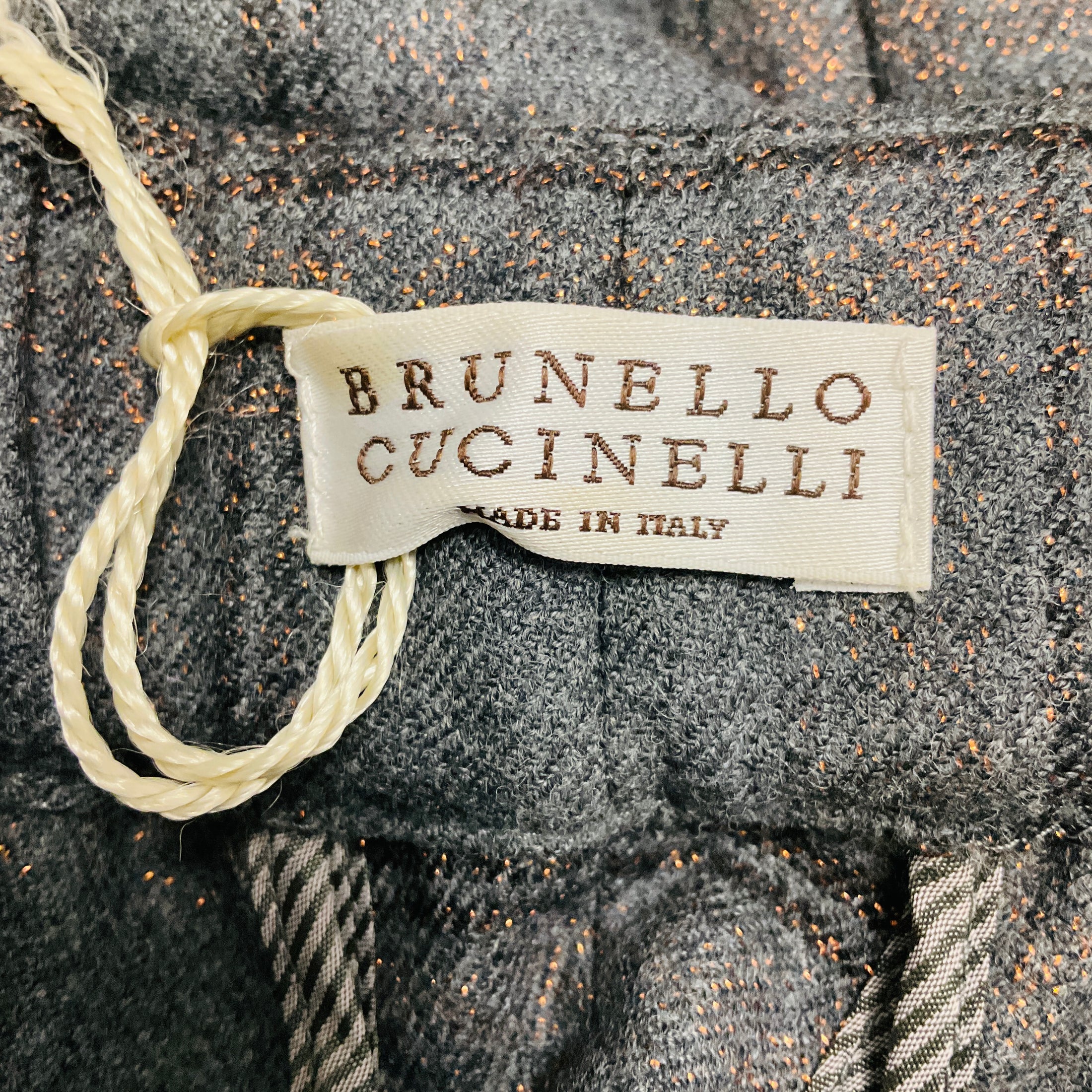 Brunello Cucinelli Medium Grey Lurex Windowpane Tie Pull On Pant