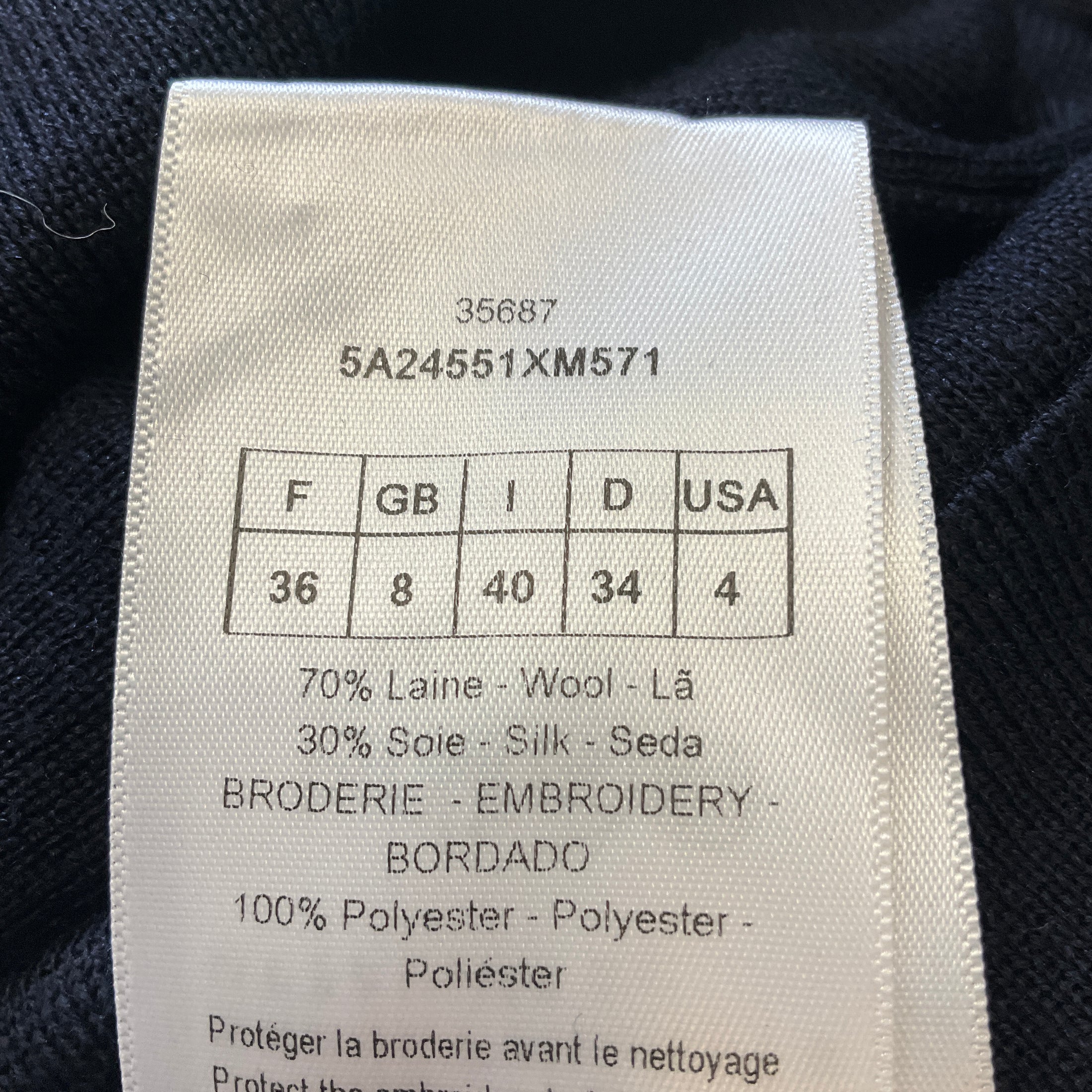 Christian Dior Navy Blue Sequin Paillette Embellished Collar Wool and Silk Knit Jumper