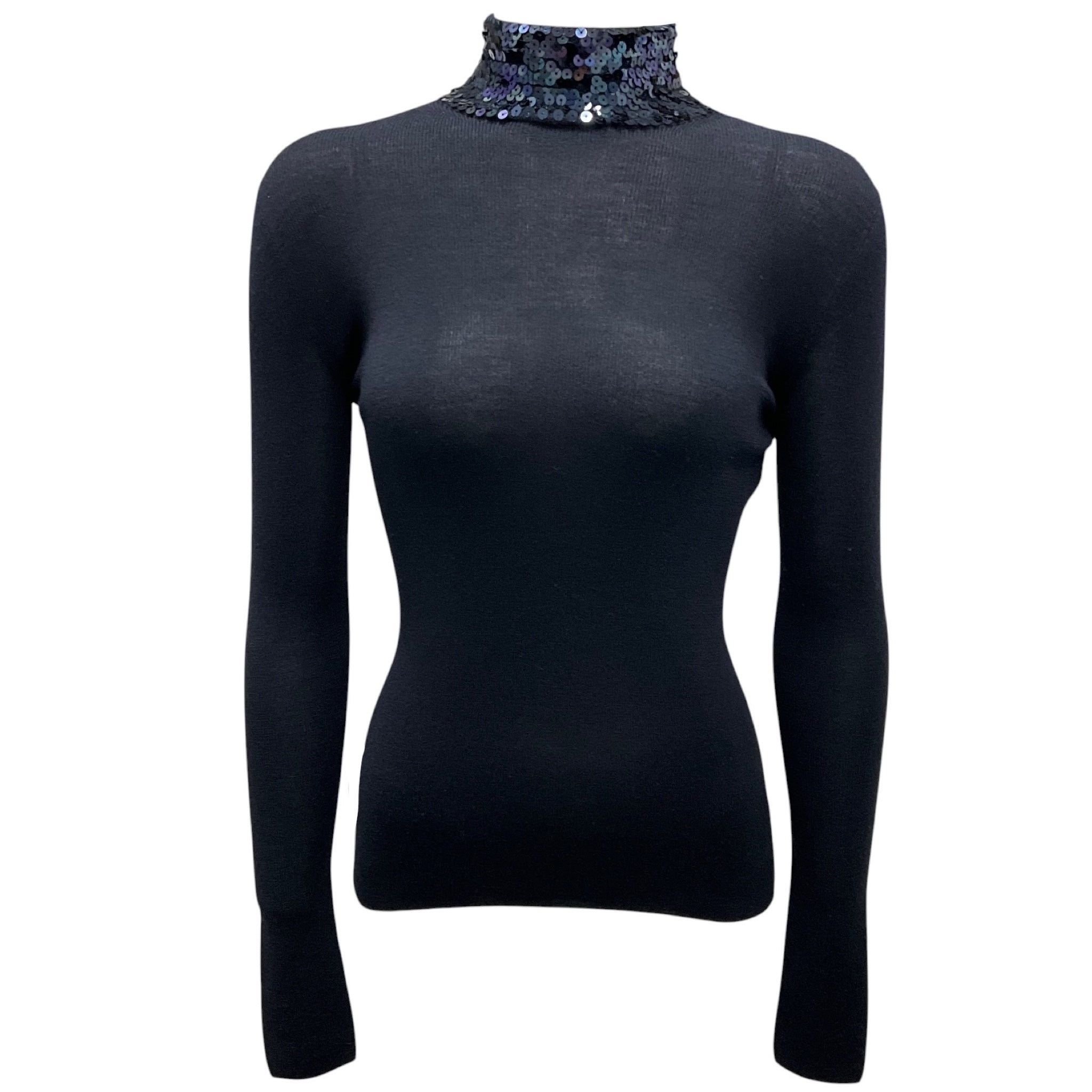 Christian Dior Navy Blue Sequin Paillette Embellished Collar Wool and Silk Knit Jumper