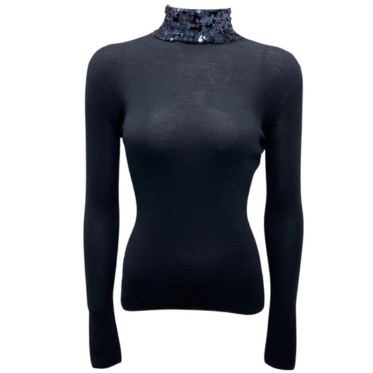 Christian Dior Navy Blue Sequin Paillette Embellished Collar Wool and Silk Knit Jumper