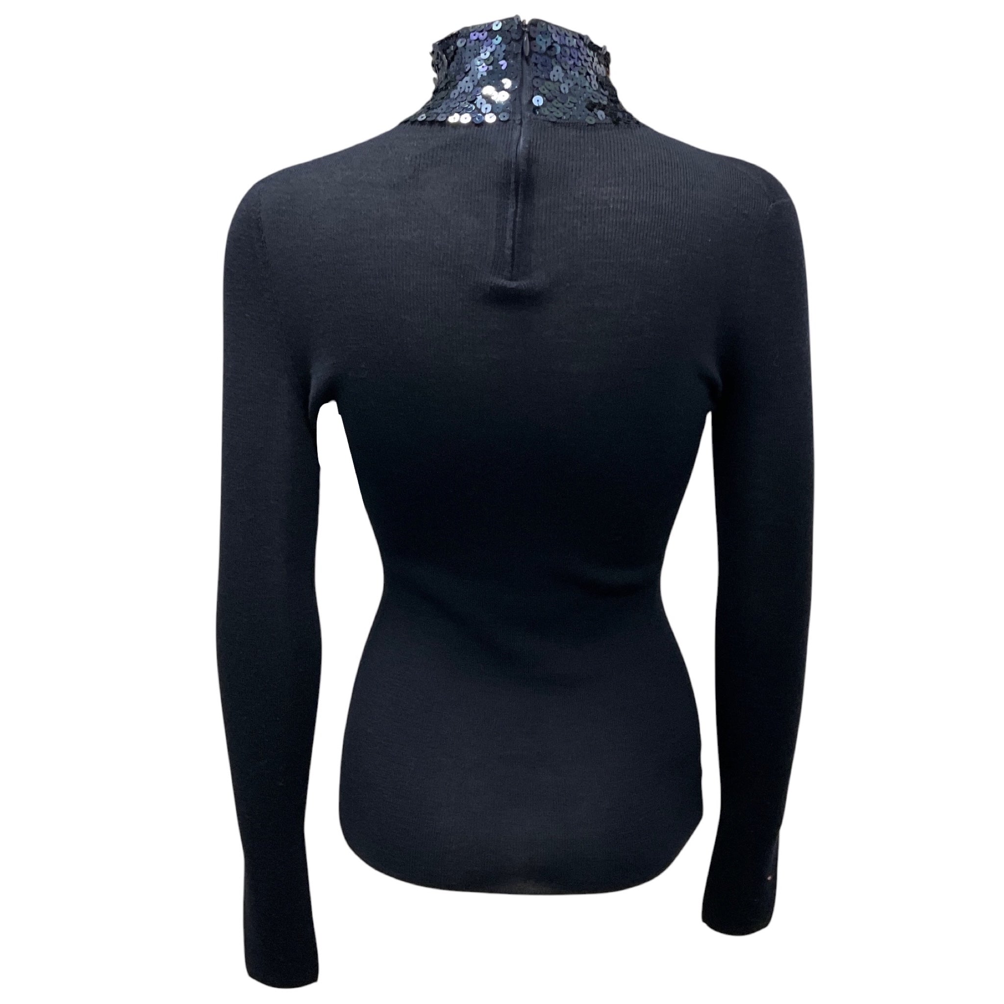 Christian Dior Navy Blue Sequin Paillette Embellished Collar Wool and Silk Knit Jumper