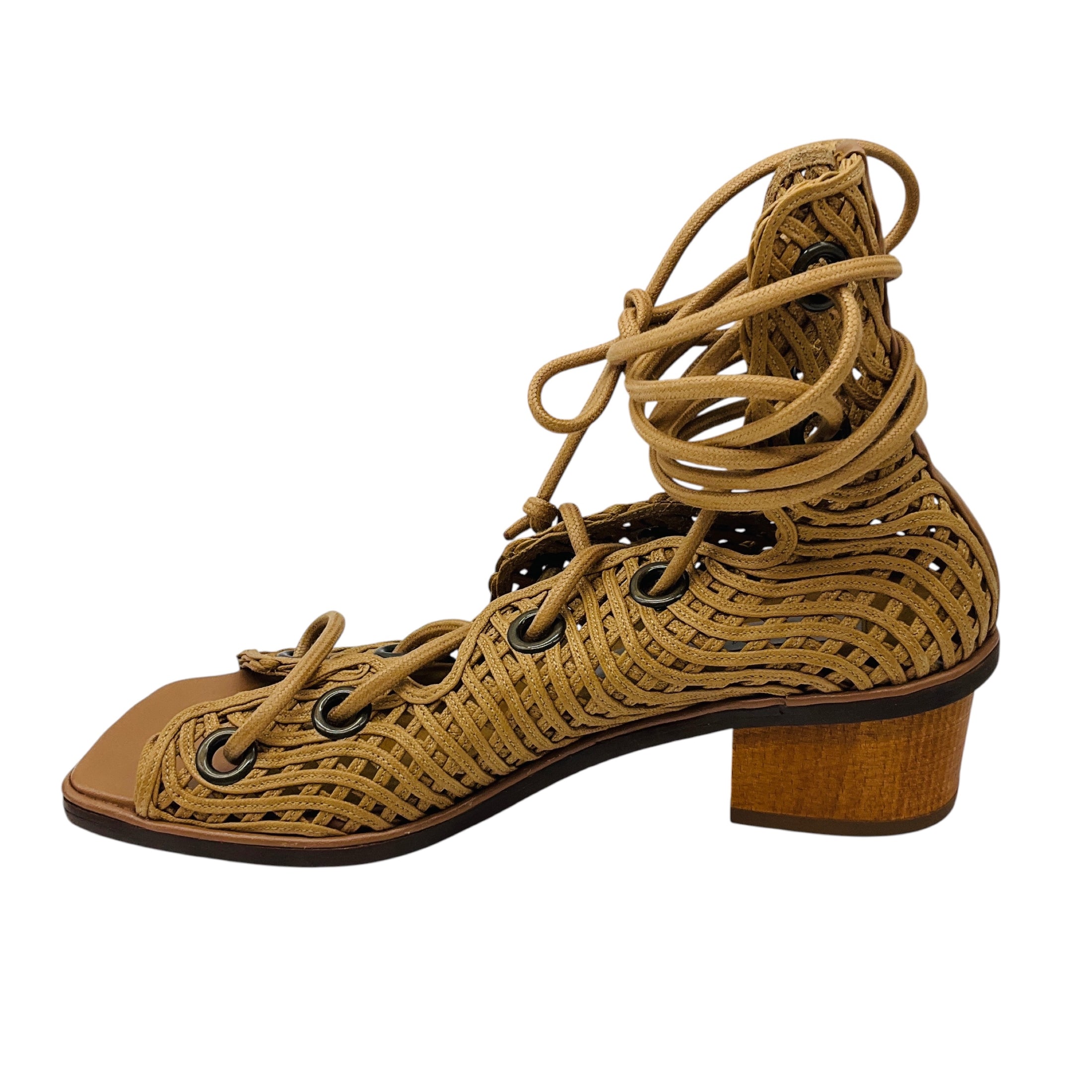 Stella McCartney Tan Woven Lace Up Sandals