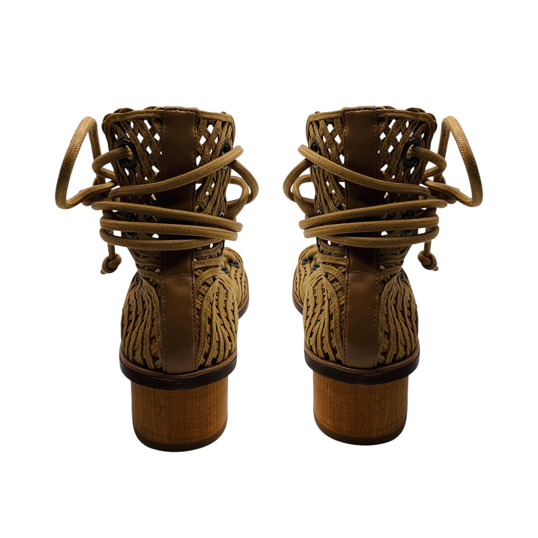 Stella McCartney Tan Woven Lace Up Sandals