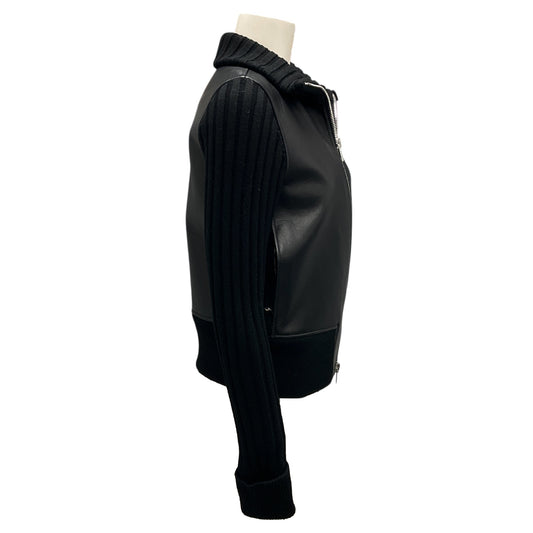 Theory Black Wilmore Bonded Leather Ribbed Jacket