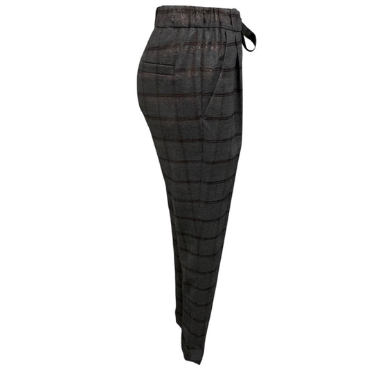 Brunello Cucinelli Medium Grey Lurex Windowpane Tie Pull On Pant