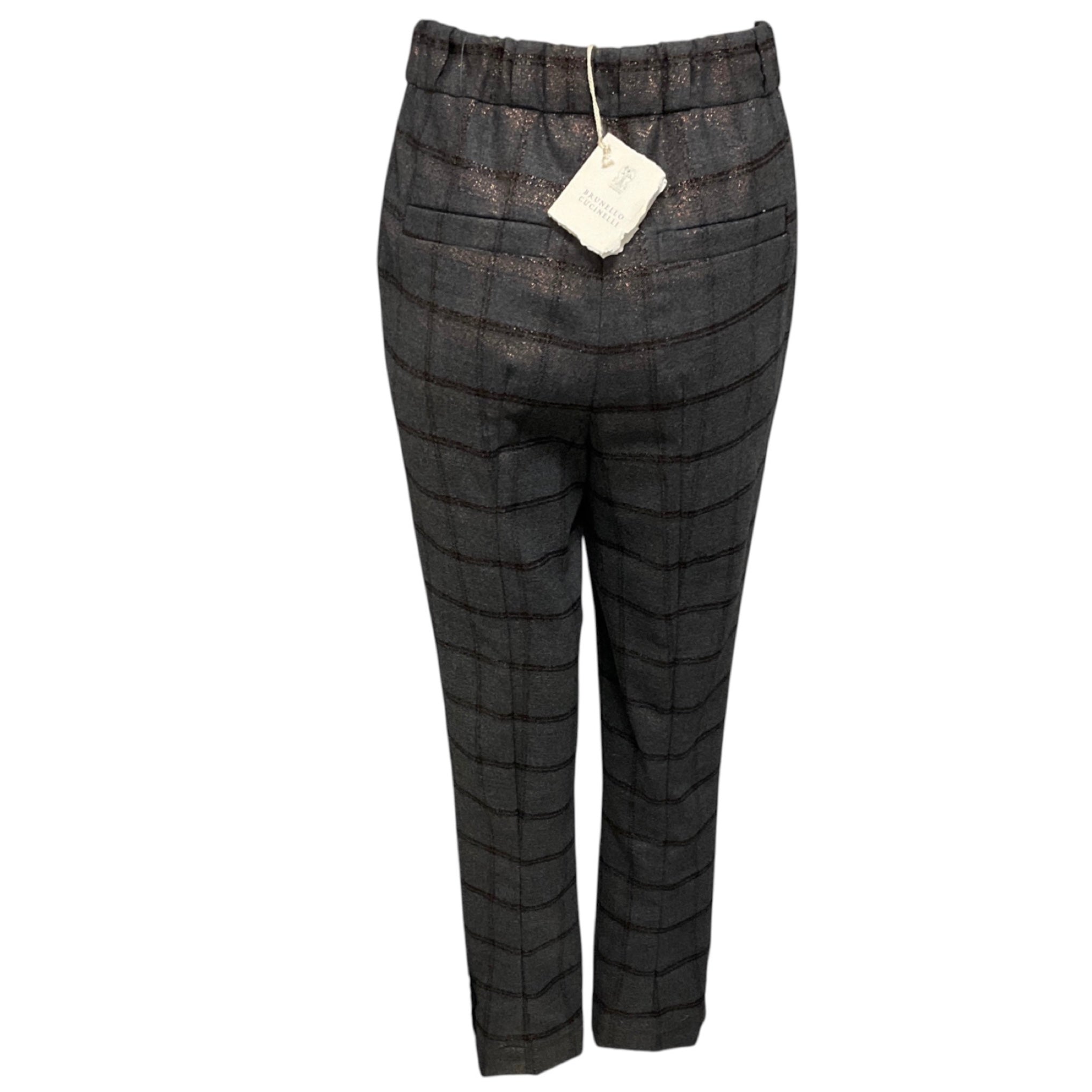 Brunello Cucinelli Medium Grey Lurex Windowpane Tie Pull On Pant