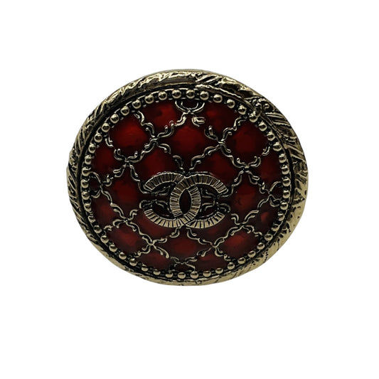 Chanel 2010 Red / Brushed Gold CC Logo Circular Enamel Locket Ring