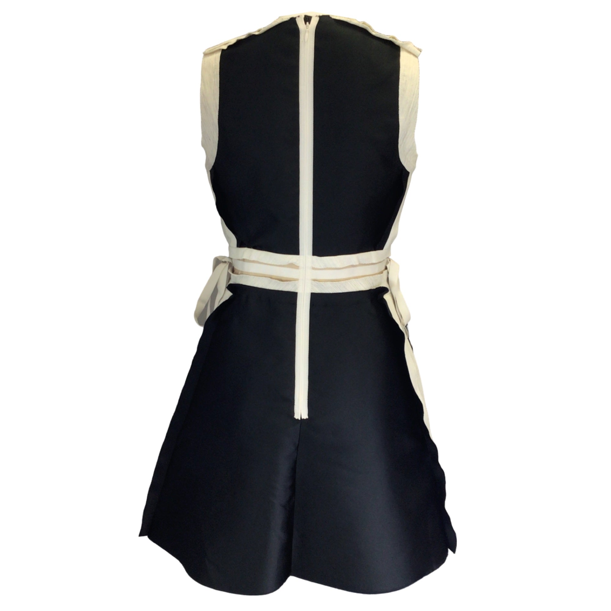 Lanvin Black / Beige Grosgrain Trimmed Sleeveless Satin Dress