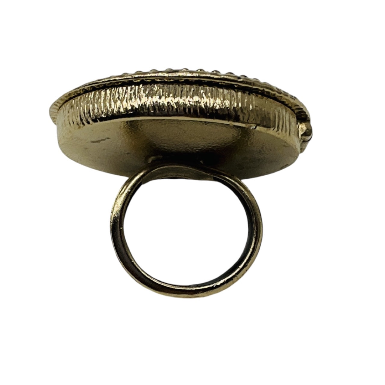 Chanel 2010 Red / Brushed Gold CC Logo Circular Enamel Locket Ring