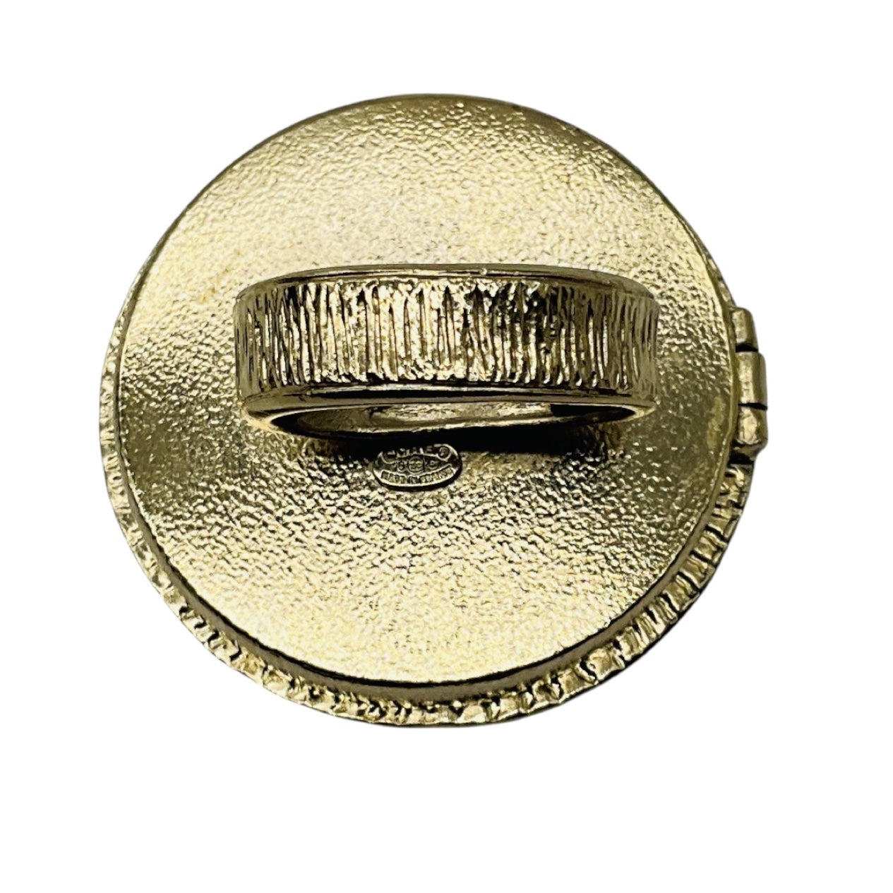 Chanel 2010 Red / Brushed Gold CC Logo Circular Enamel Locket Ring