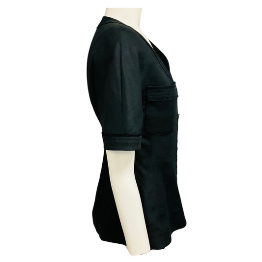 Chanel Boutique Vintage 1994 Black / Gold CC Logo Button Short Sleeved Silk Lined Linen Blazer