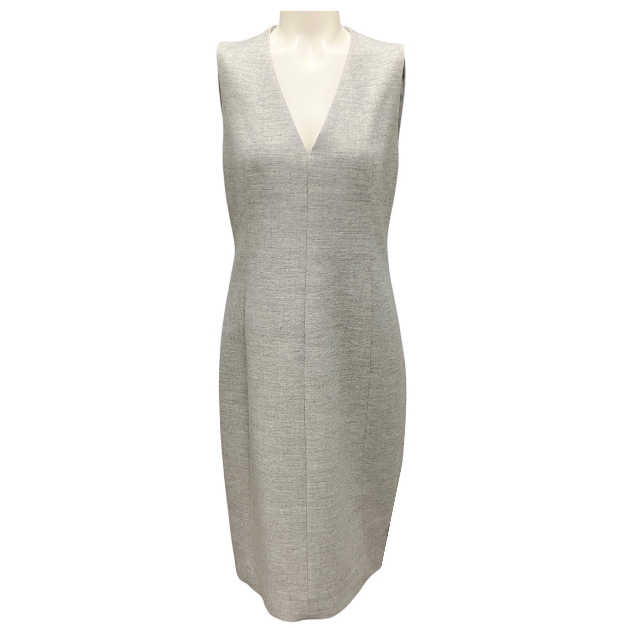 Akris Gravel Grey Sleeveless Wool Sheath Dress