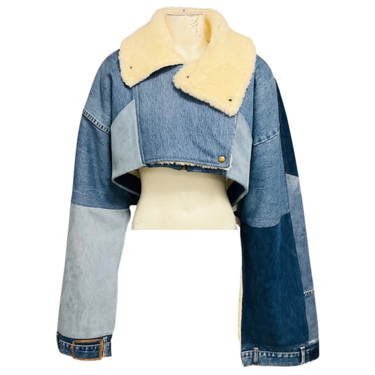 A.W.A.K.E. MODE Blue Denim Upcycled Denim Cropped Jacket
