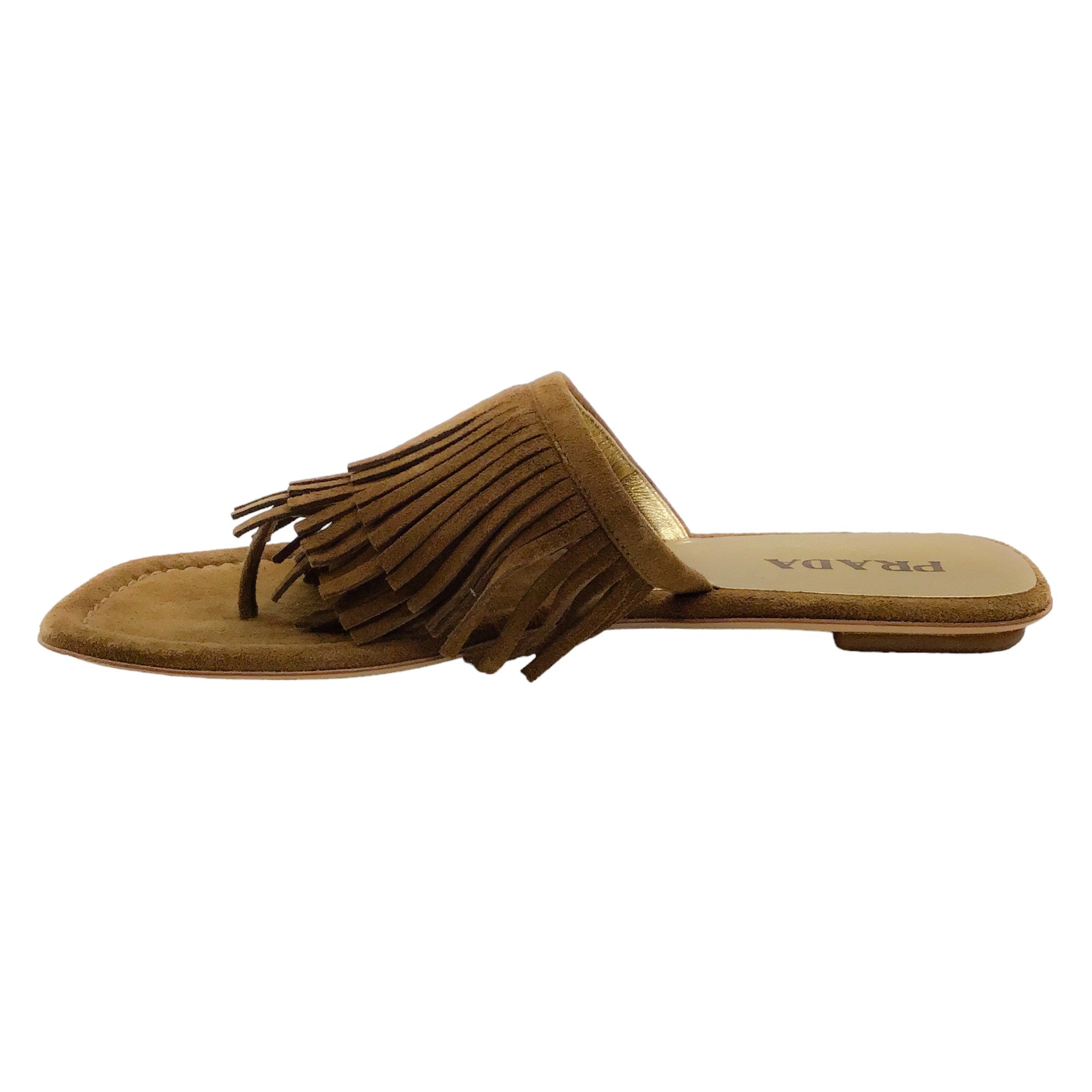 Prada Brown Suede Fringe Flat Sandals
