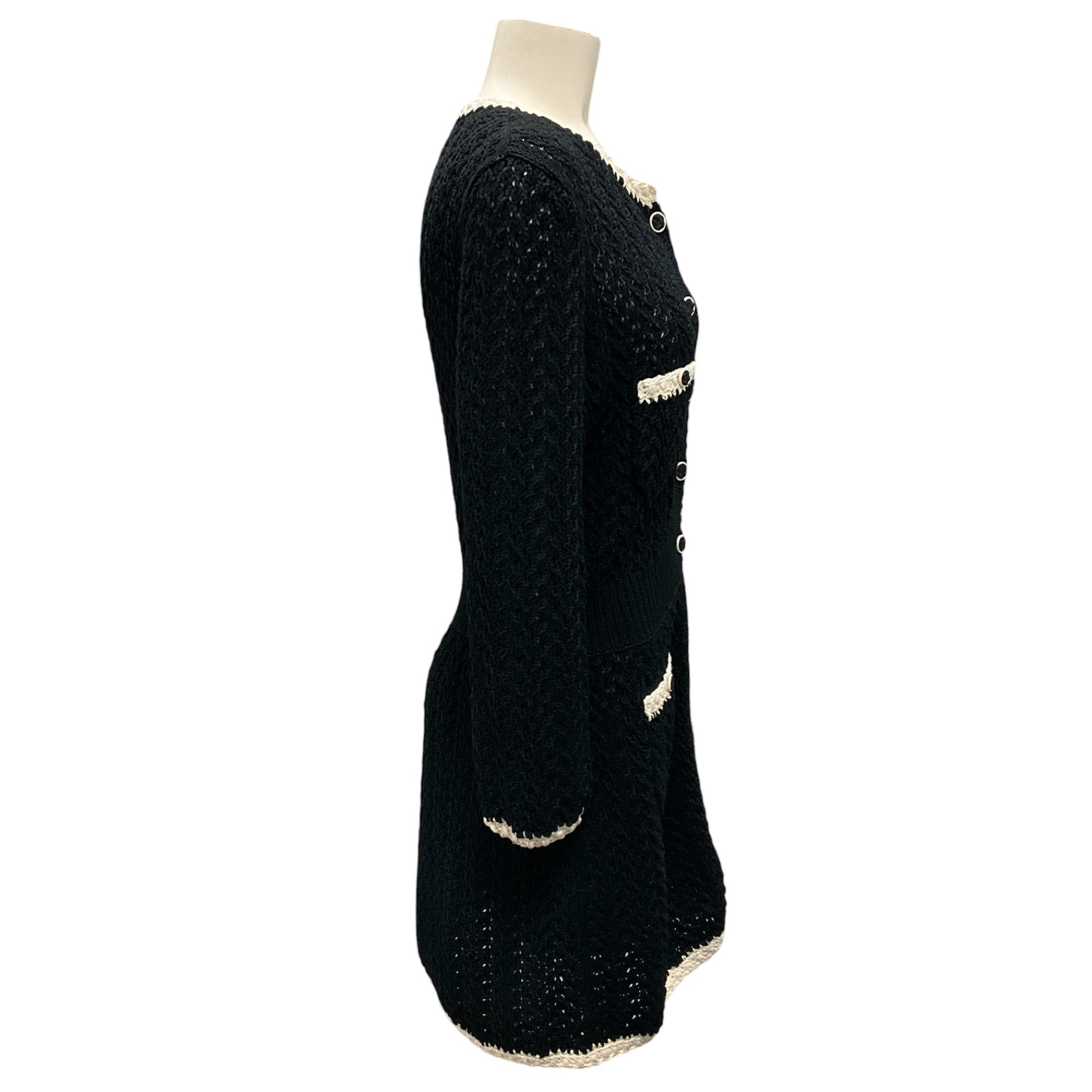 Chanel Black / White 2022 Open Knit Cardigan Sweater Dress