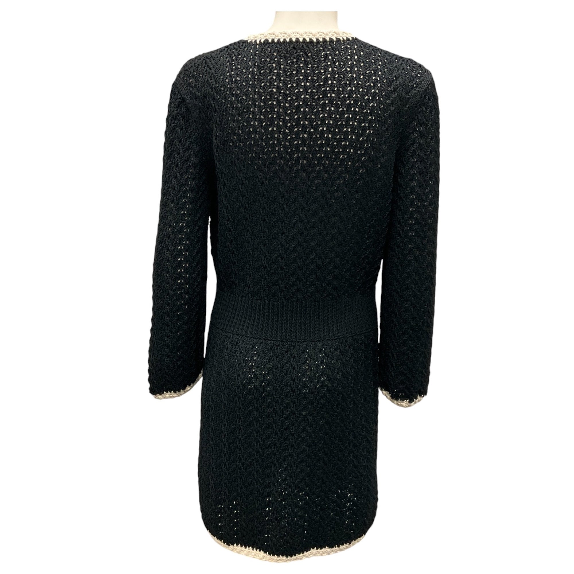 Chanel Black / White 2022 Open Knit Cardigan Sweater Dress