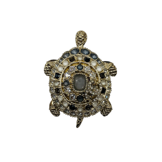 Chanel 2019 CC Logo Strass Crystal Embellished Light Gold Turtle Brooch