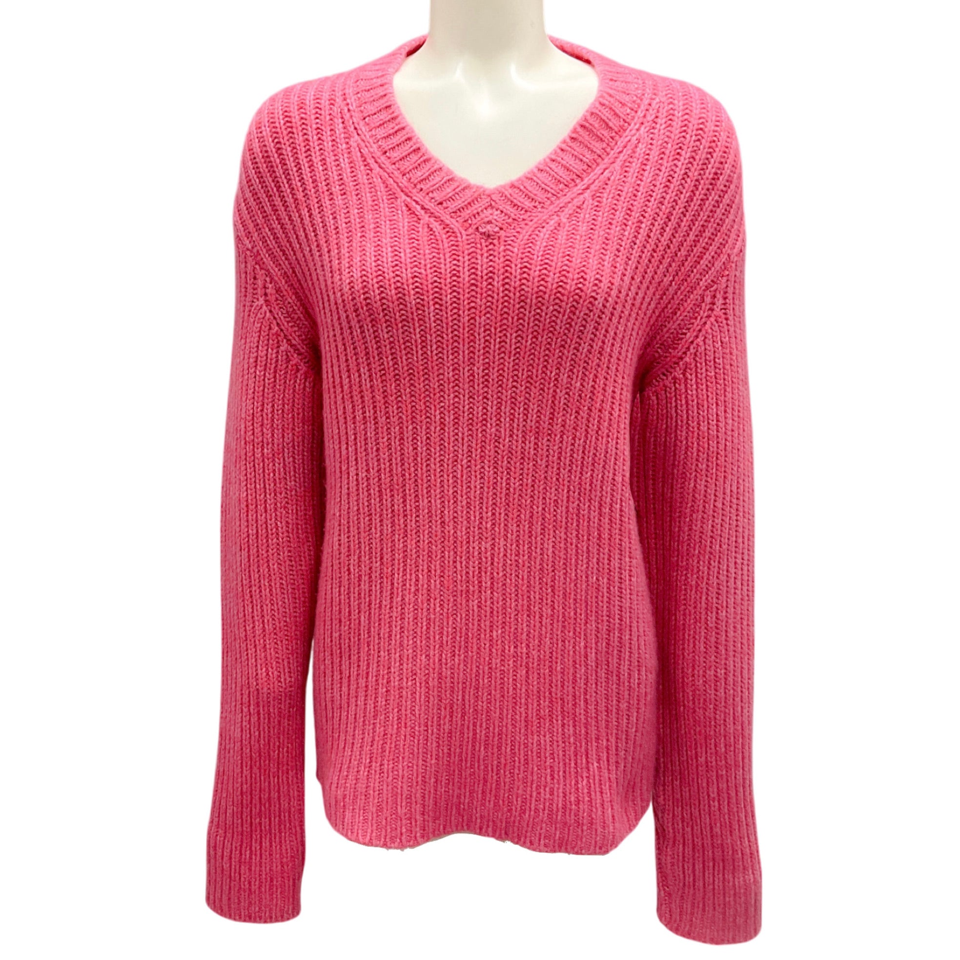 The Elder Statesman Pink Long Sleeved V-Neck Cashmere Knit Sweater