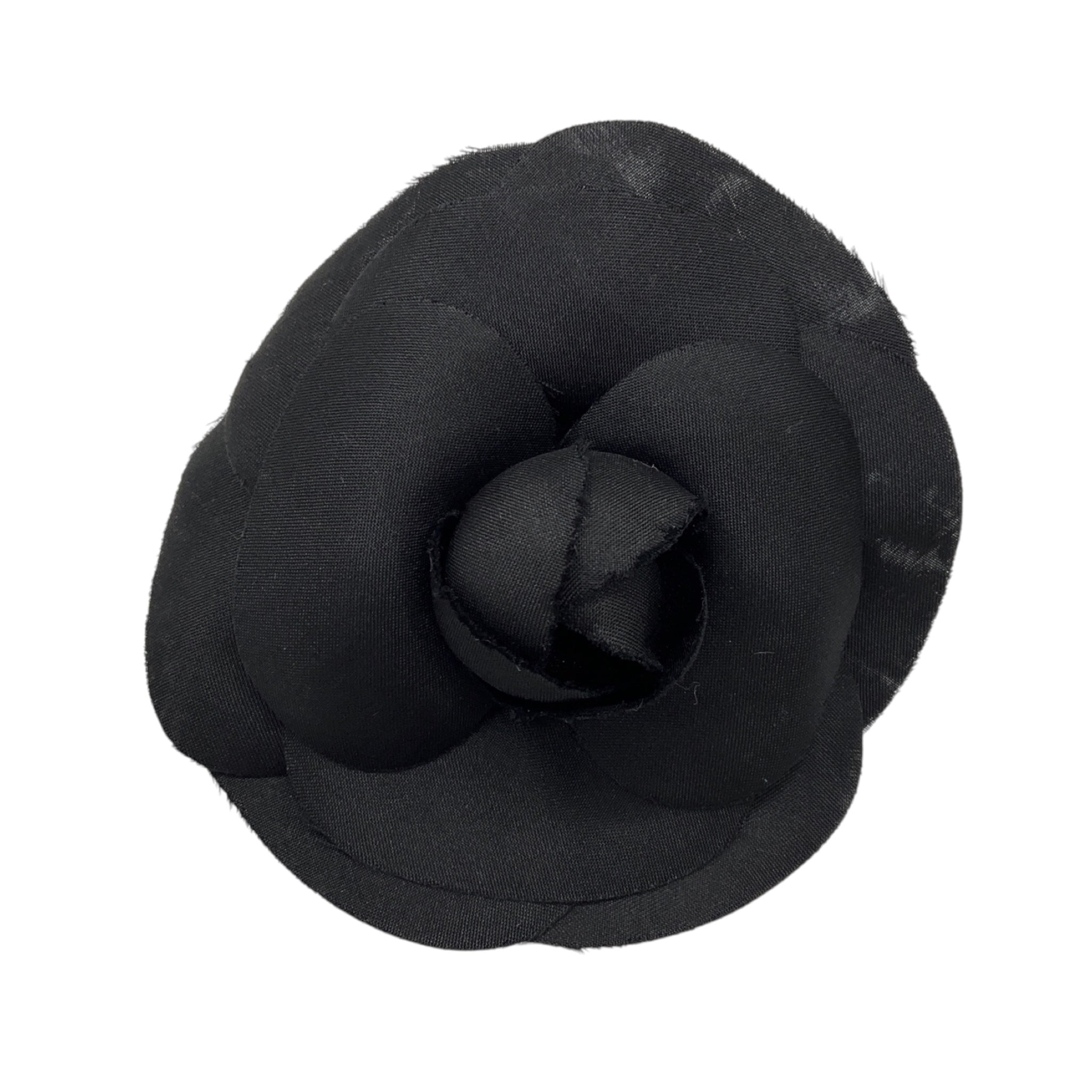 Chanel Black Camellia Silk Brooch