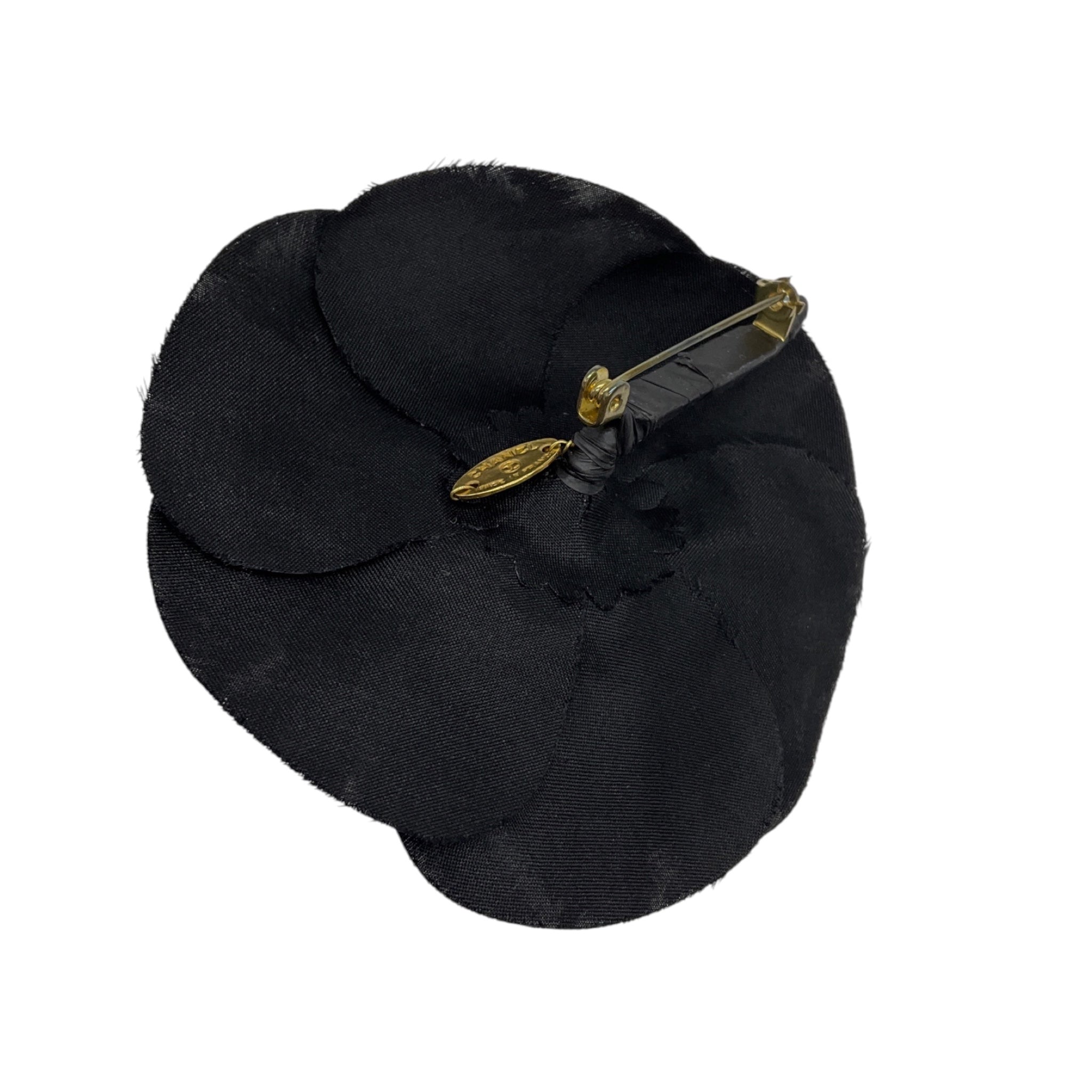 Chanel Black Camellia Silk Brooch