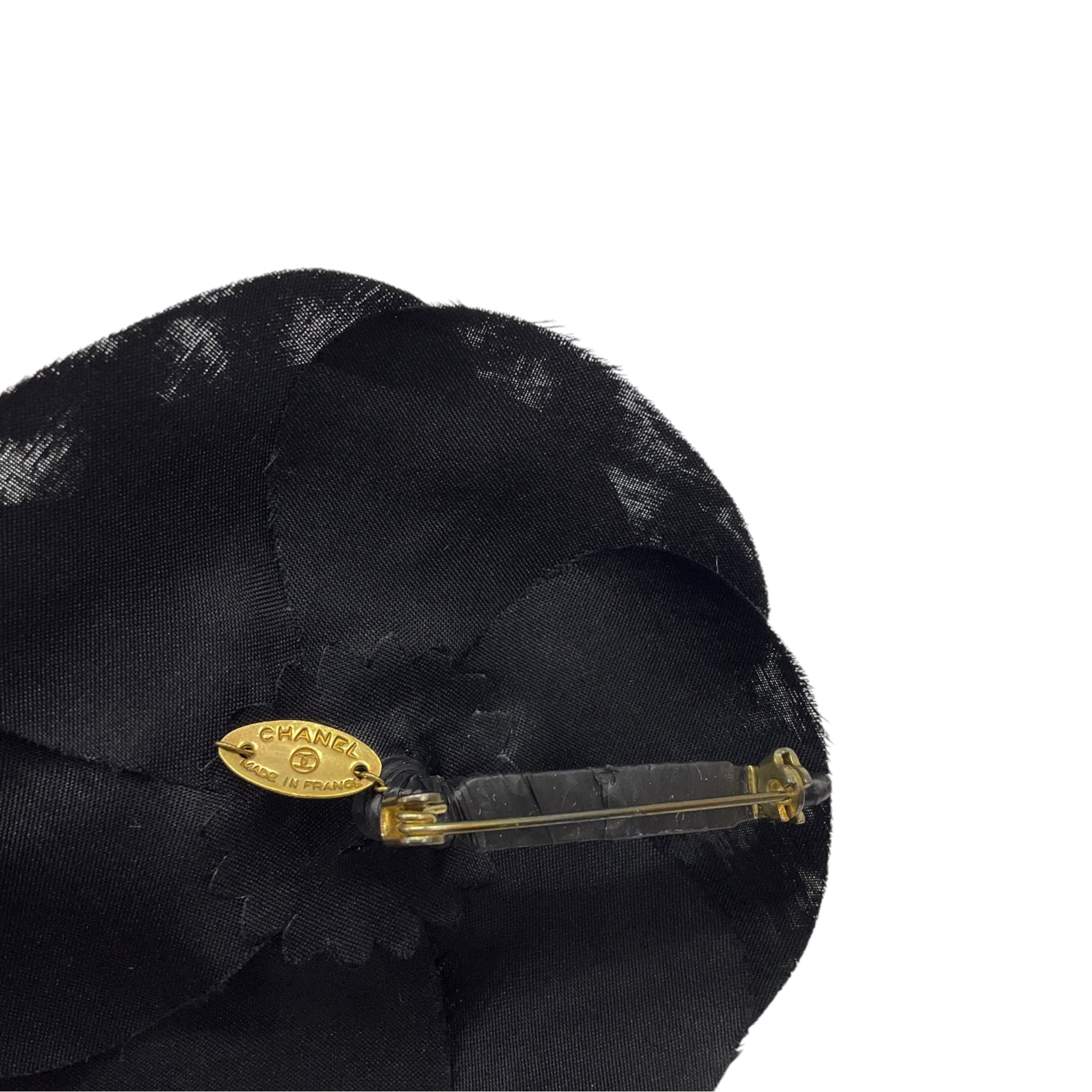 Chanel Black Camellia Silk Brooch