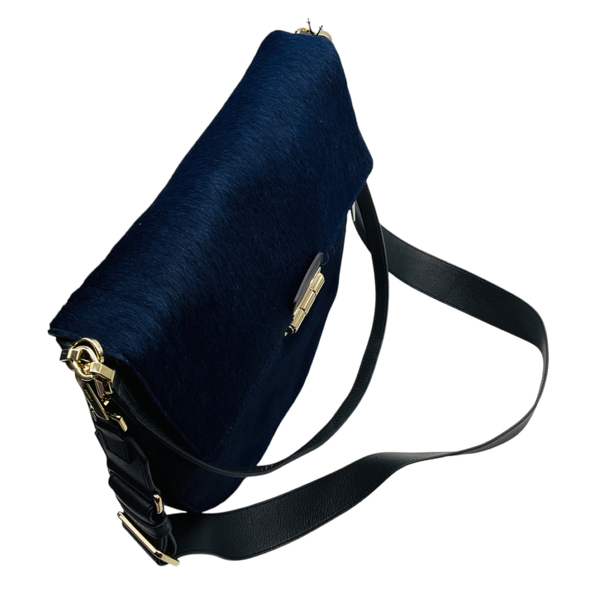 Furla Navy Blue / Black Calf Hair and Leather Shoulder Bag