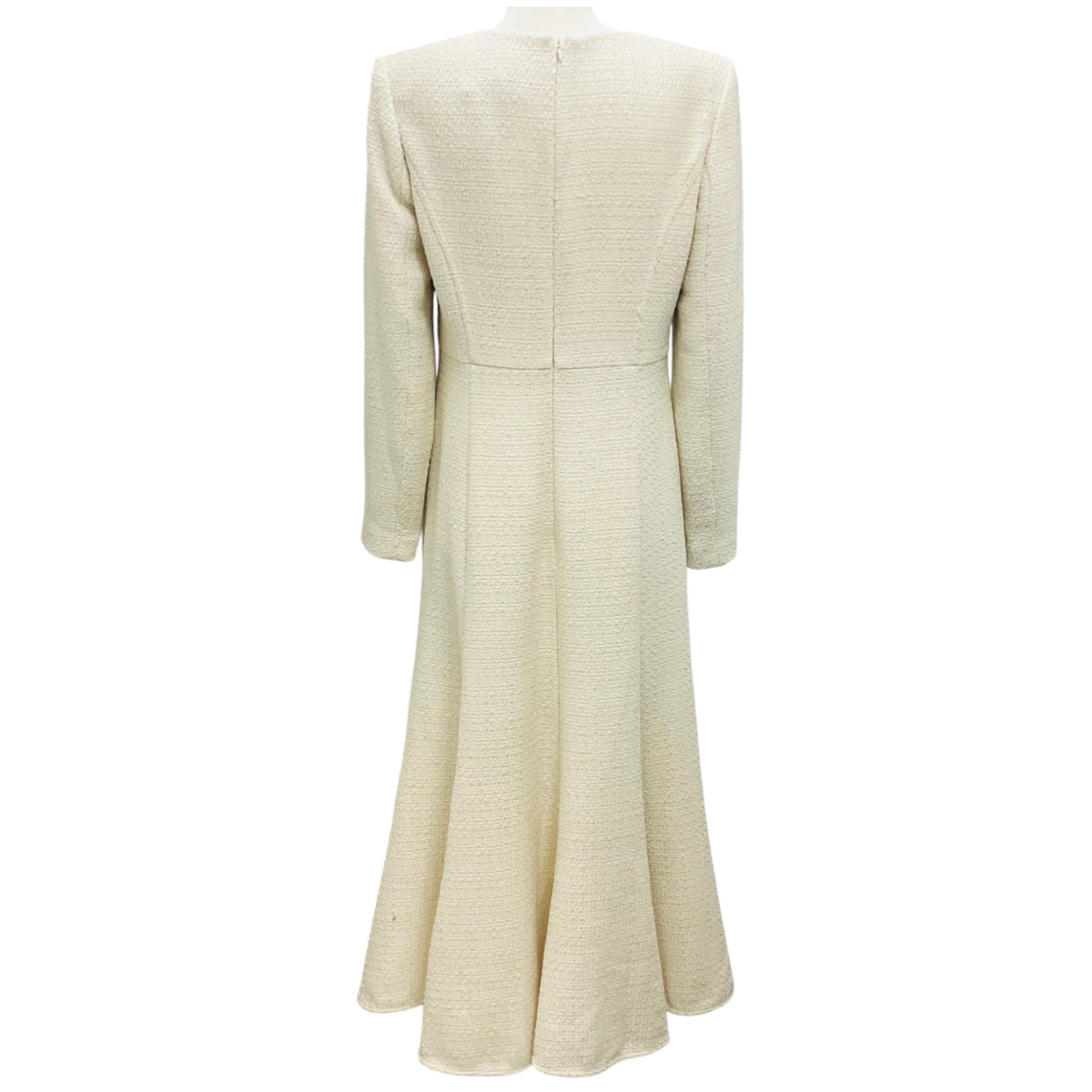 Roland Mouret Cream Long Sleeve Boucle Midi Dress