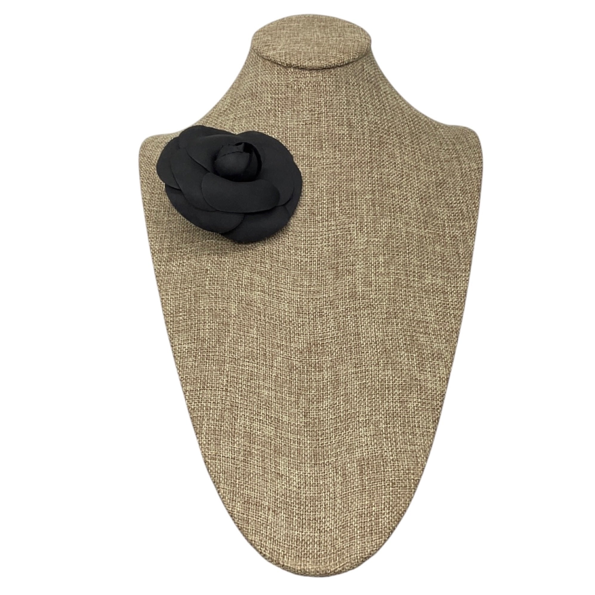 Chanel Black Camellia Silk Brooch