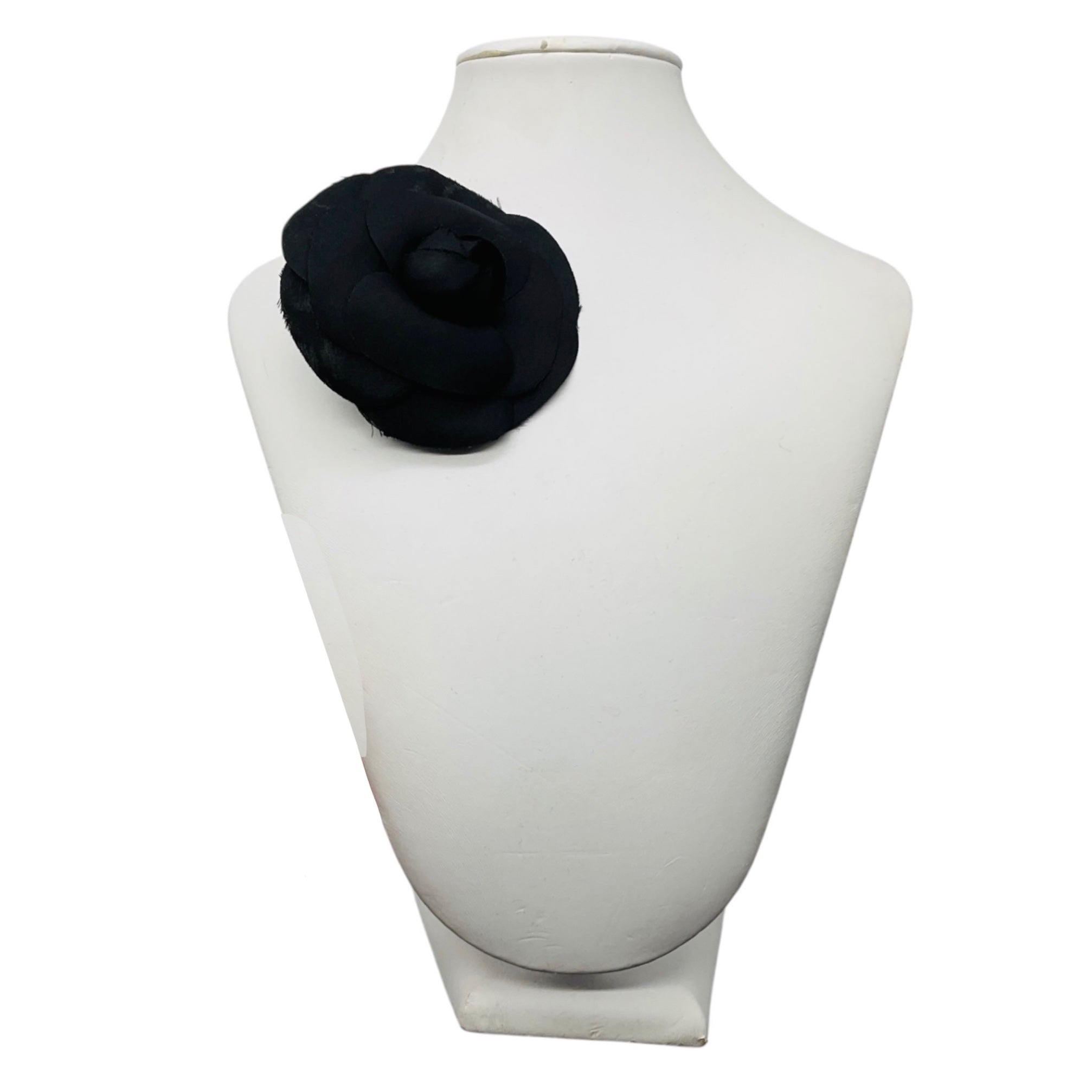Chanel Black Camellia Silk Brooch
