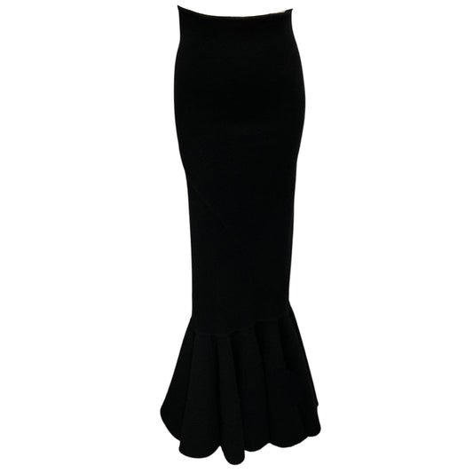 Rick Owens Black Luxor Collection High Waisted Cashmere Long Maxi Skirt with Flared Hem