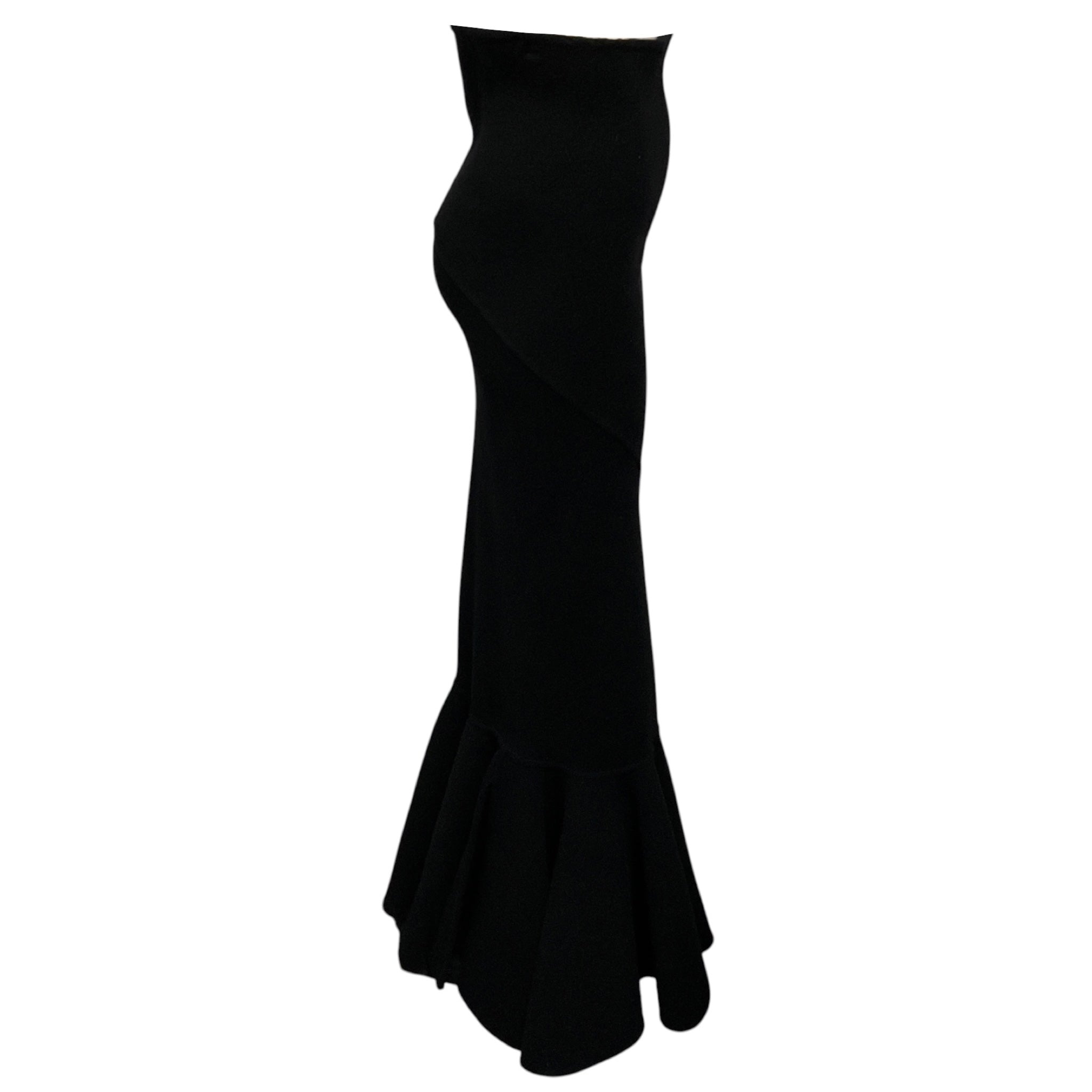 Rick Owens Black Luxor Collection High Waisted Cashmere Long Maxi Skirt with Flared Hem