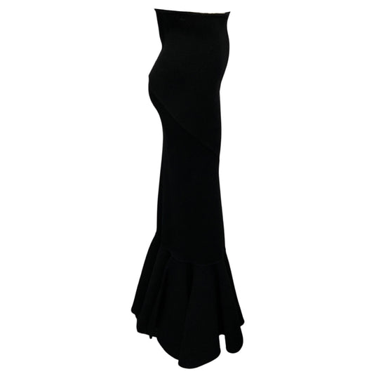 Rick Owens Black Luxor Collection High Waisted Cashmere Long Maxi Skirt with Flared Hem