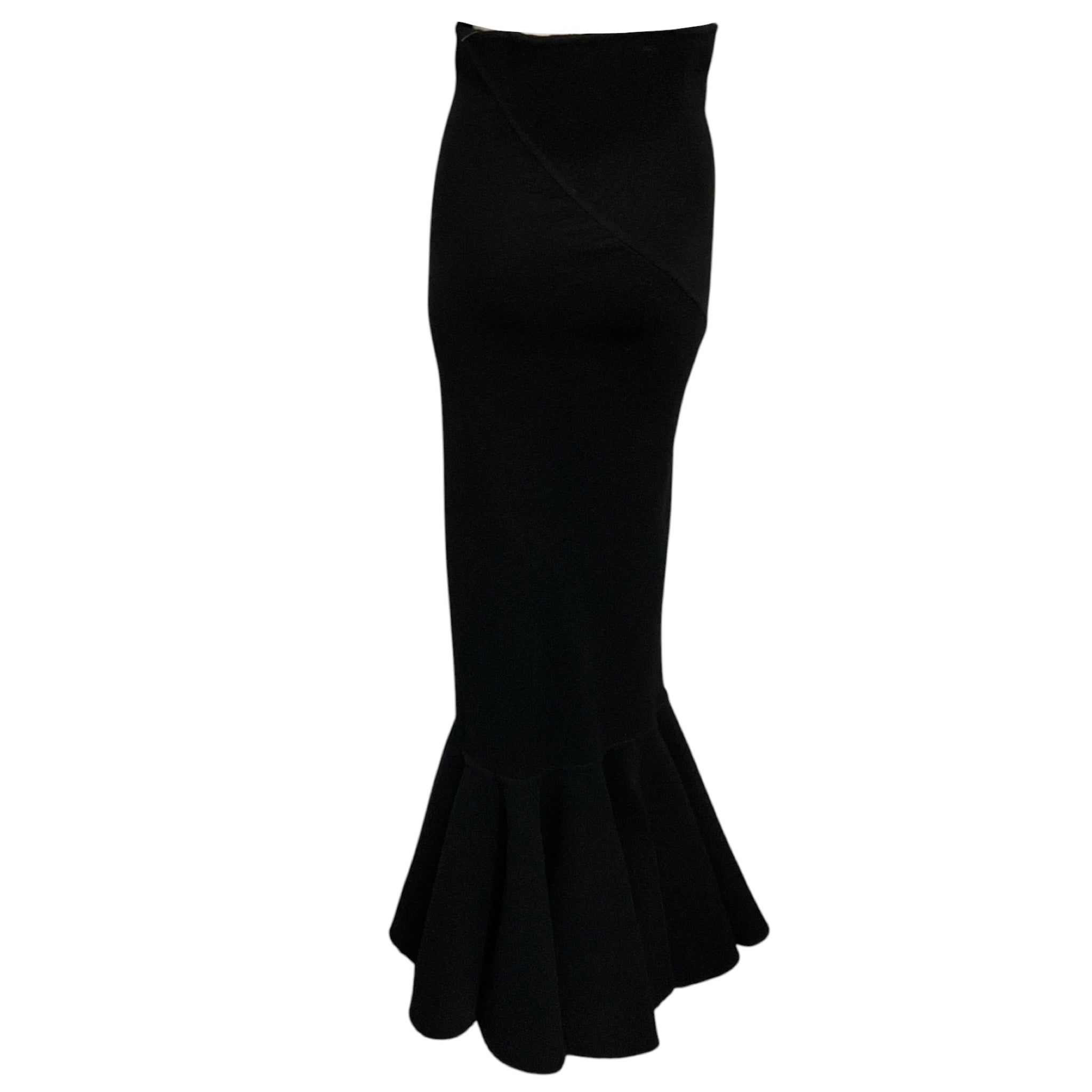 Rick Owens Black Luxor Collection High Waisted Cashmere Long Maxi Skirt with Flared Hem