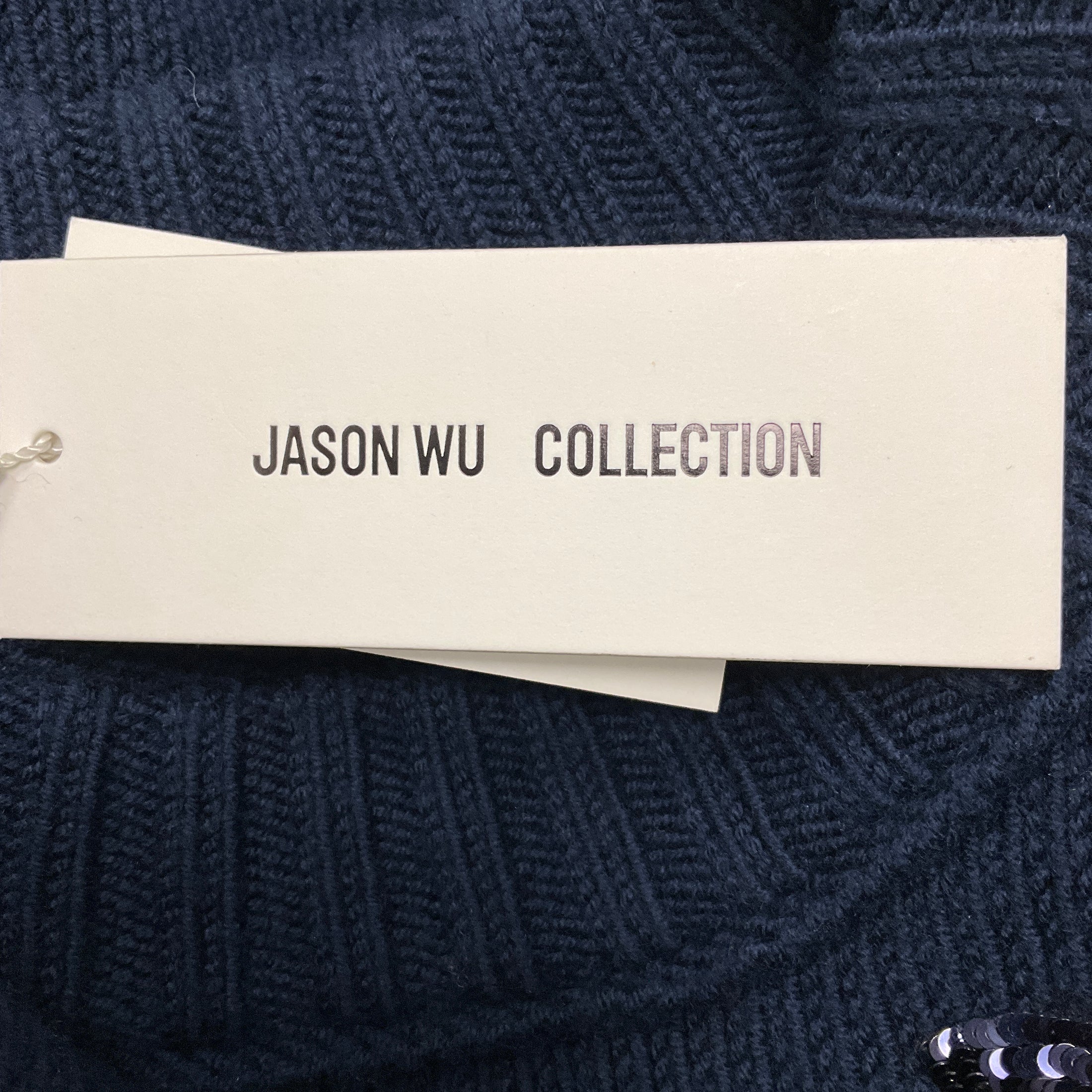 Jason Wu Collection Navy Embellished Merino Wool Knit Sweater