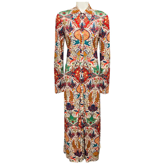 Etro Ivory / Red Multi Printed Long Sleeved Button Front Shirtdress Maxi Dress