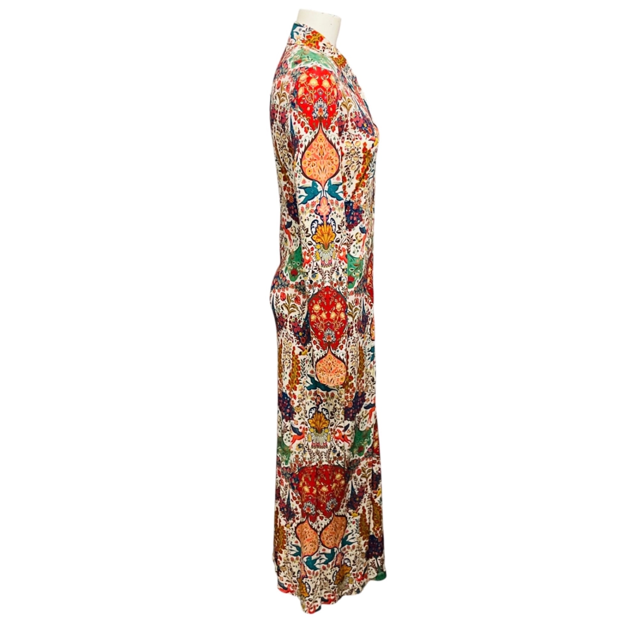Etro Ivory / Red Multi Printed Long Sleeved Button Front Shirtdress Maxi Dress
