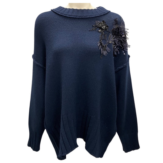 Jason Wu Collection Navy Embellished Merino Wool Knit Sweater