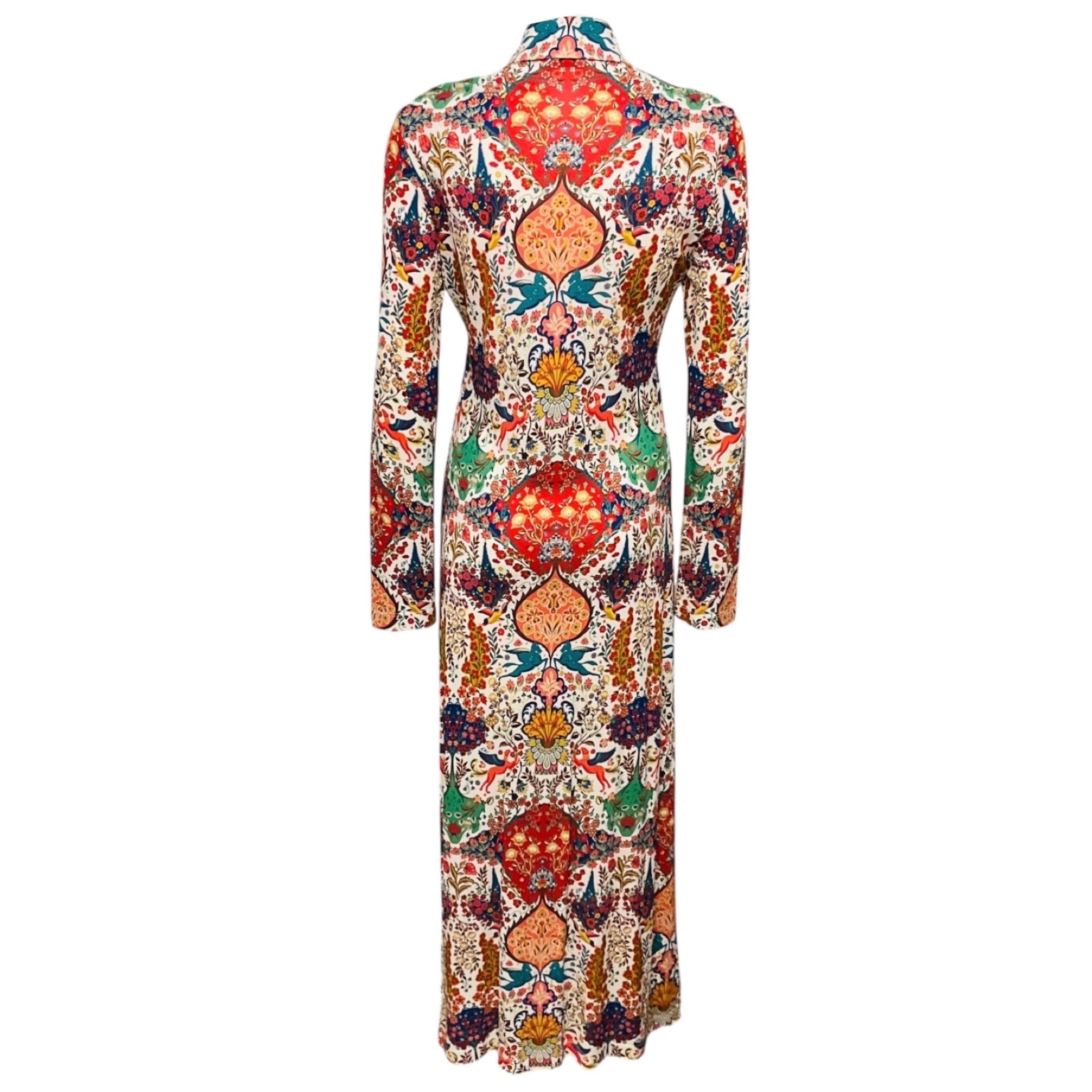 Etro Ivory / Red Multi Printed Long Sleeved Button Front Shirtdress Maxi Dress