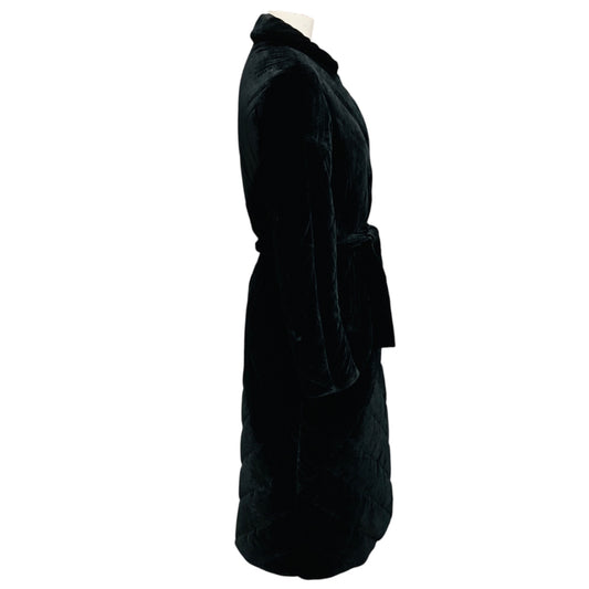 Etro Black Quilted Padded Mid Length Velvet Coat with Belt